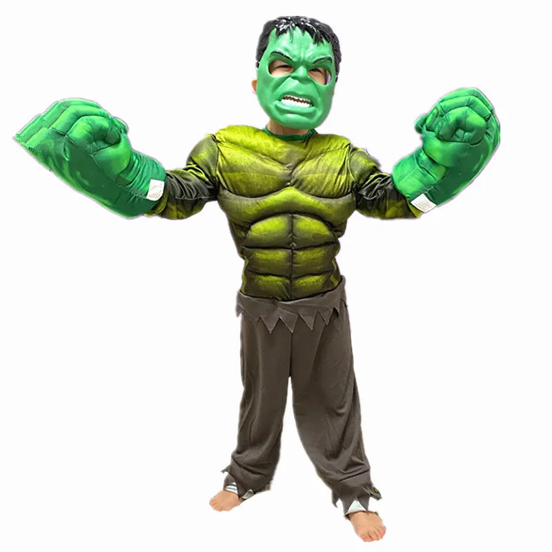 Kids Avengers Hulk /Spiderman Jumpsuit Gloves Cosplay Set Boy Girl Halloween Superhero Fantasy Party Props Gift