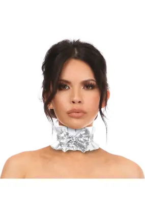 Kitten Collection White/Silver Satin & Sequin Choker