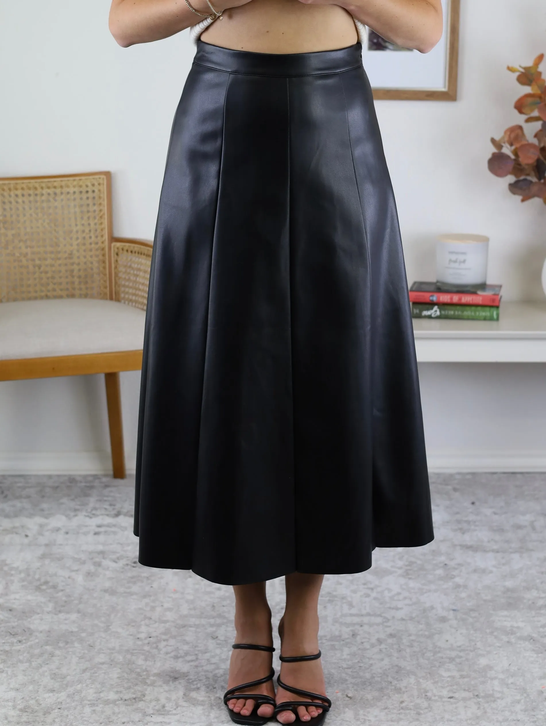 Kourtney A-Line Leather Midi Skirt