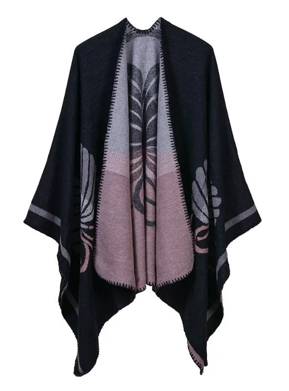 LADIES CASHMERE SPLIT FLOWER SHAWL CAPE