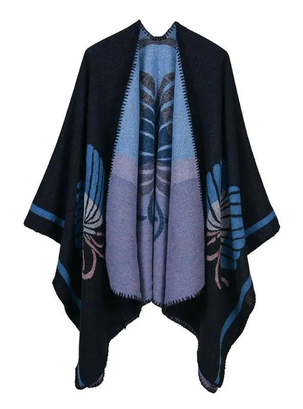 LADIES CASHMERE SPLIT FLOWER SHAWL CAPE