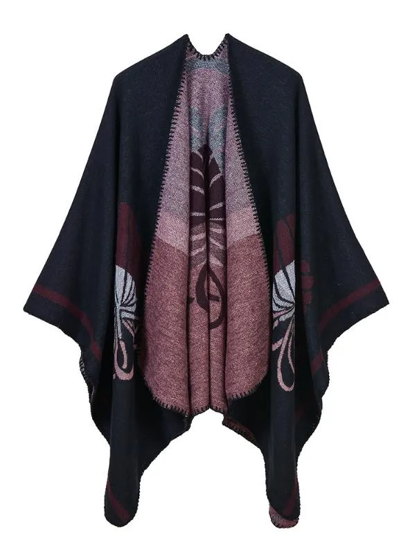 LADIES CASHMERE SPLIT FLOWER SHAWL CAPE