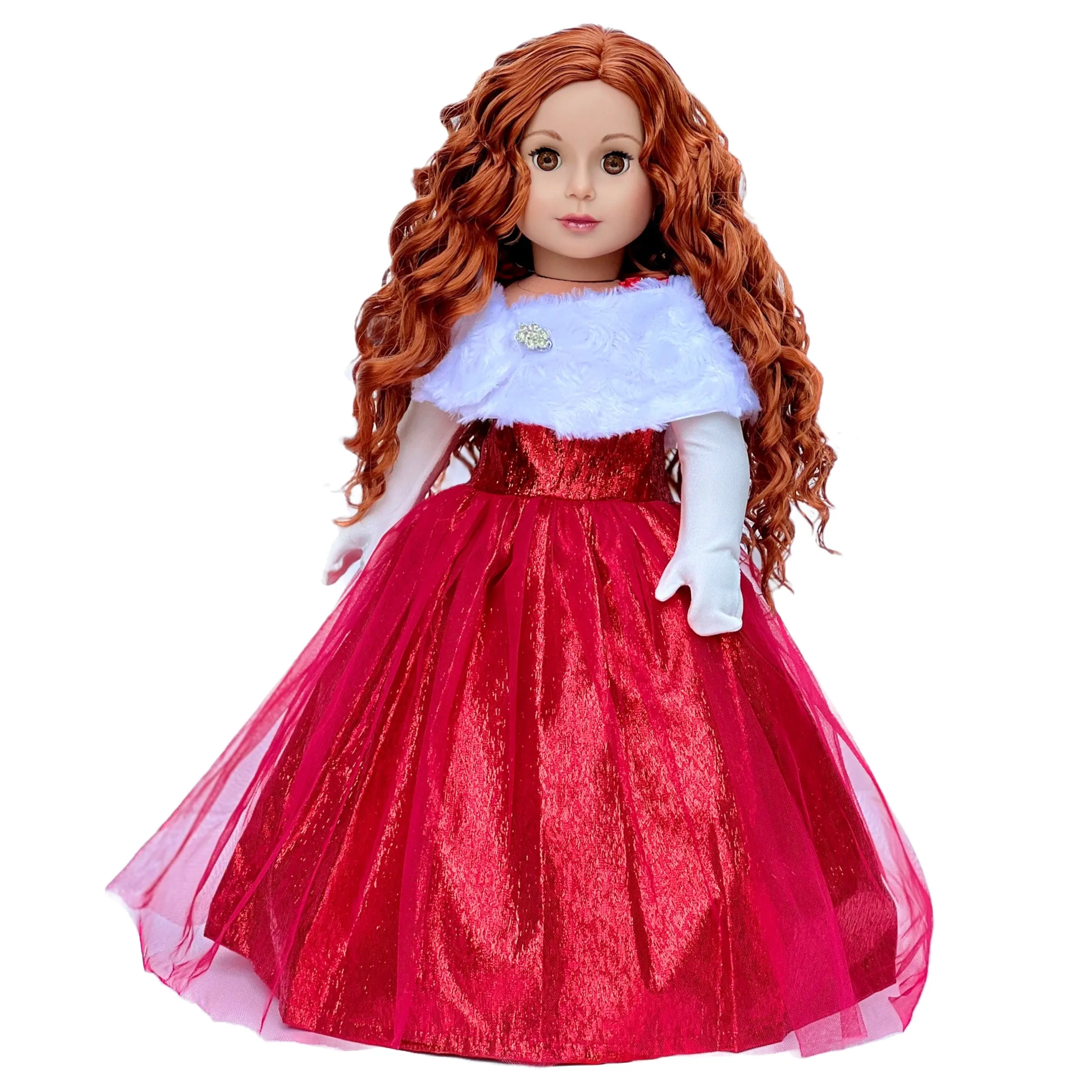 Lady in Red - 3 Piece Doll Outfit - Red Gown, Gloves and Cape