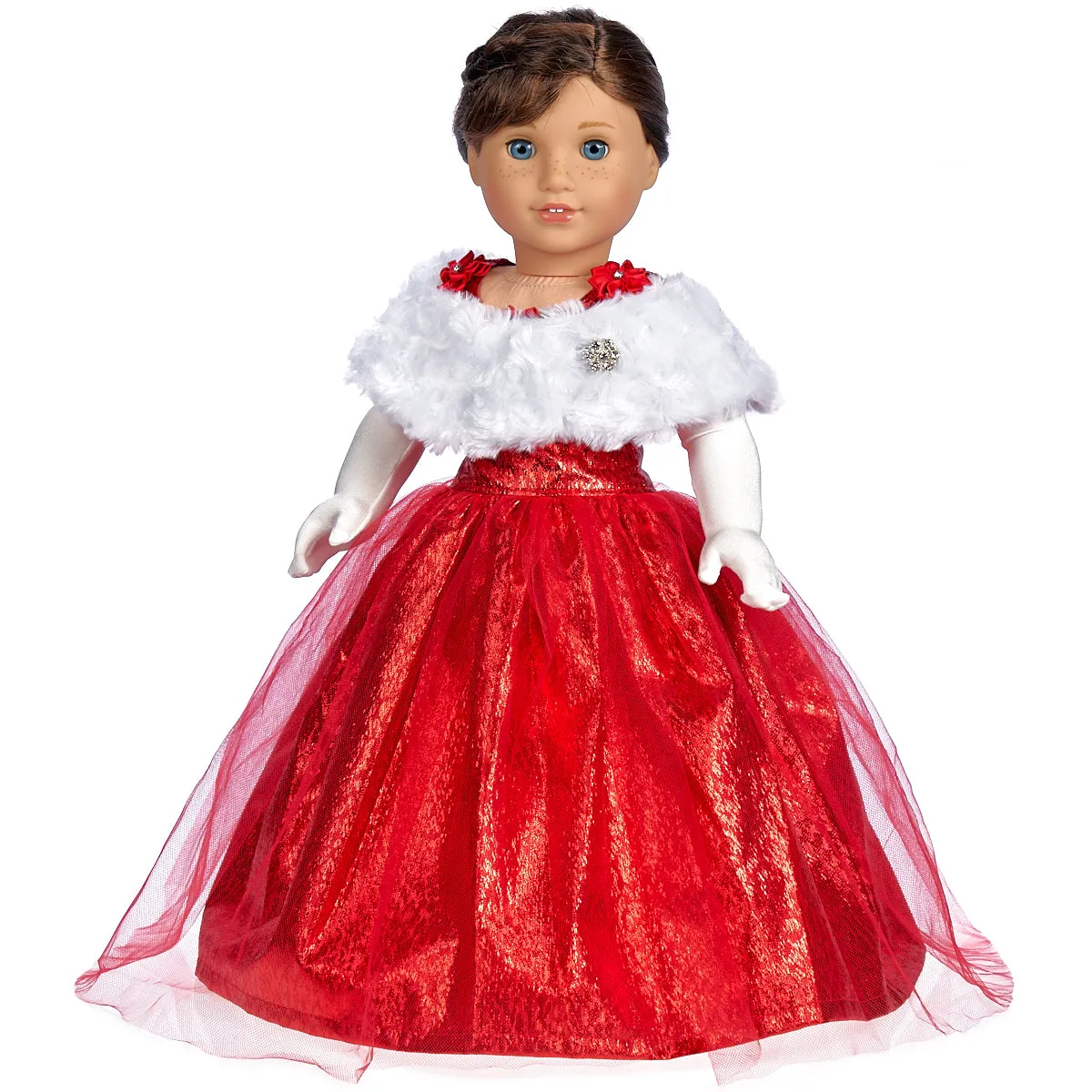 Lady in Red - 3 Piece Doll Outfit - Red Gown, Gloves and Cape