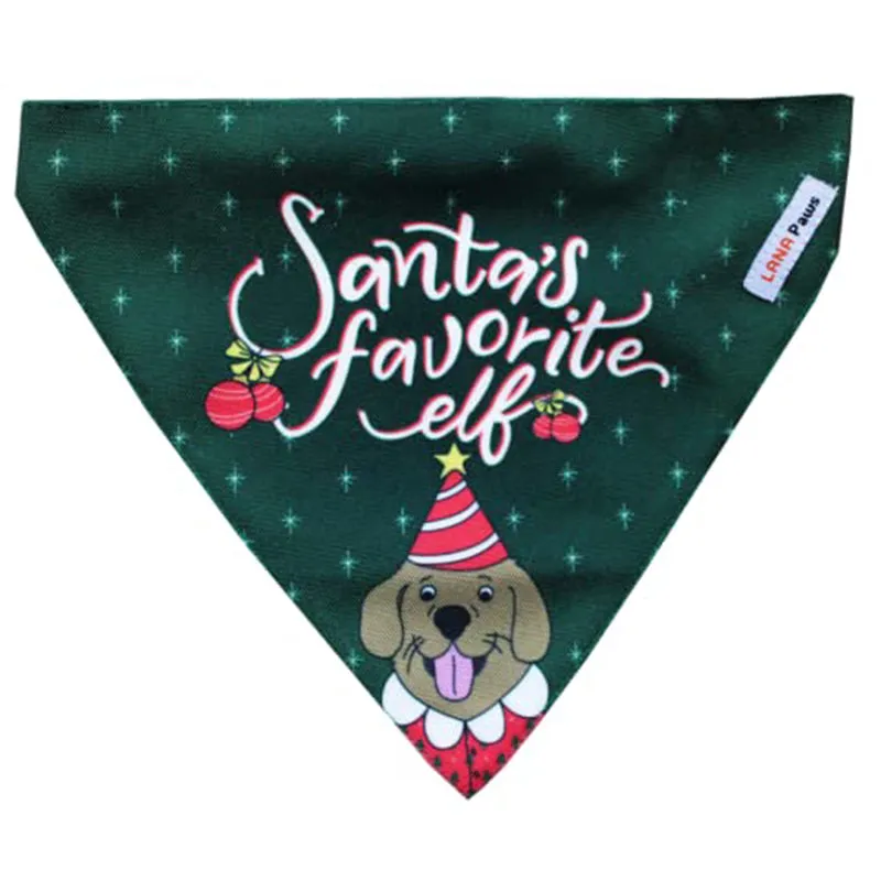 Lana Paws Santa's Favourite Elf Adjustable Dog Bandana/Scarf, Multi-Coloured