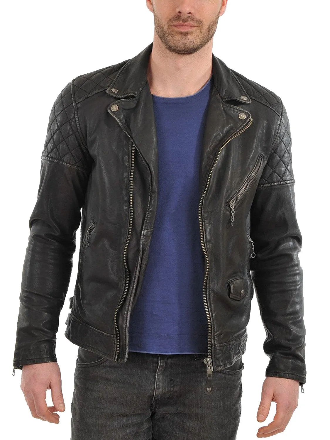 Leather Jackets Hub Mens Genuine Lambskin Leather Jacket (Black, Double Rider Jacket) - 1501492