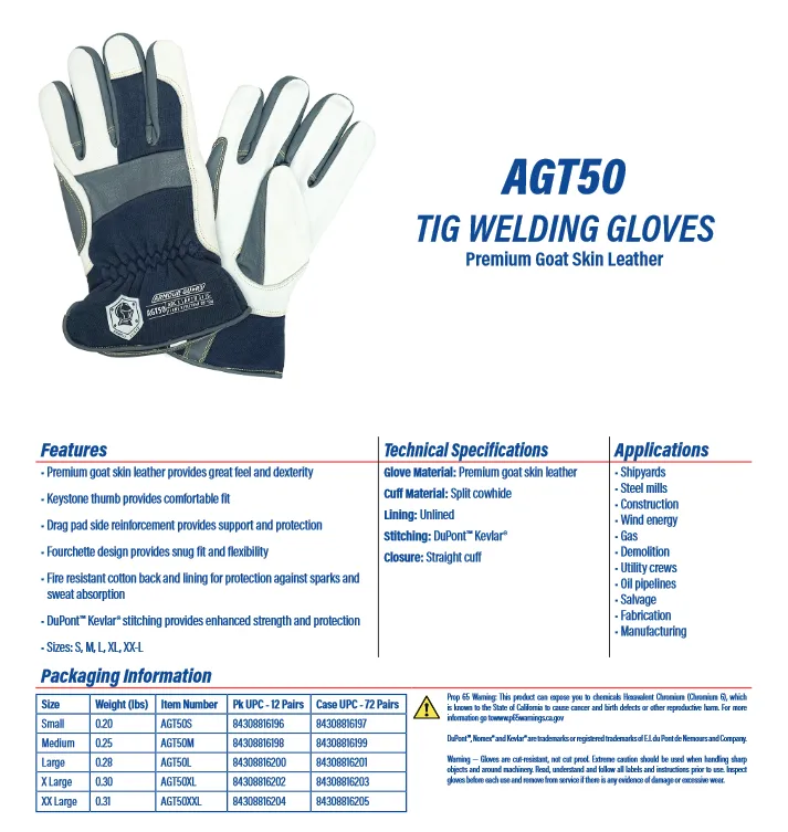 Leather TIG Welding Gloves with Kevlar Stitching - Welder's Glove - Cowhide - Armour Guard AGT-50