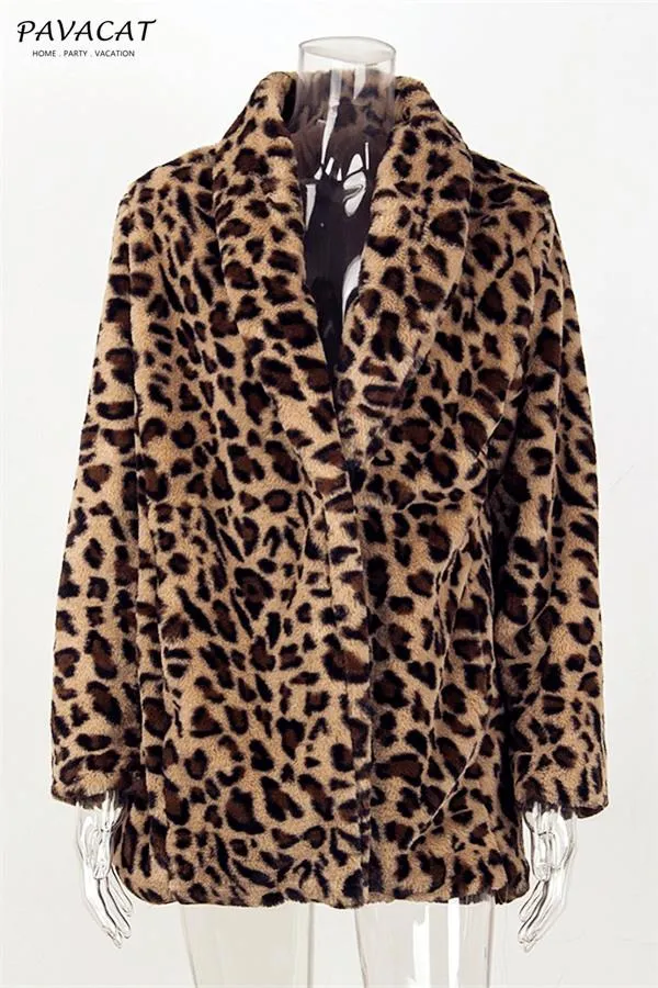 Leopard Artificial Fur Long Cardigan