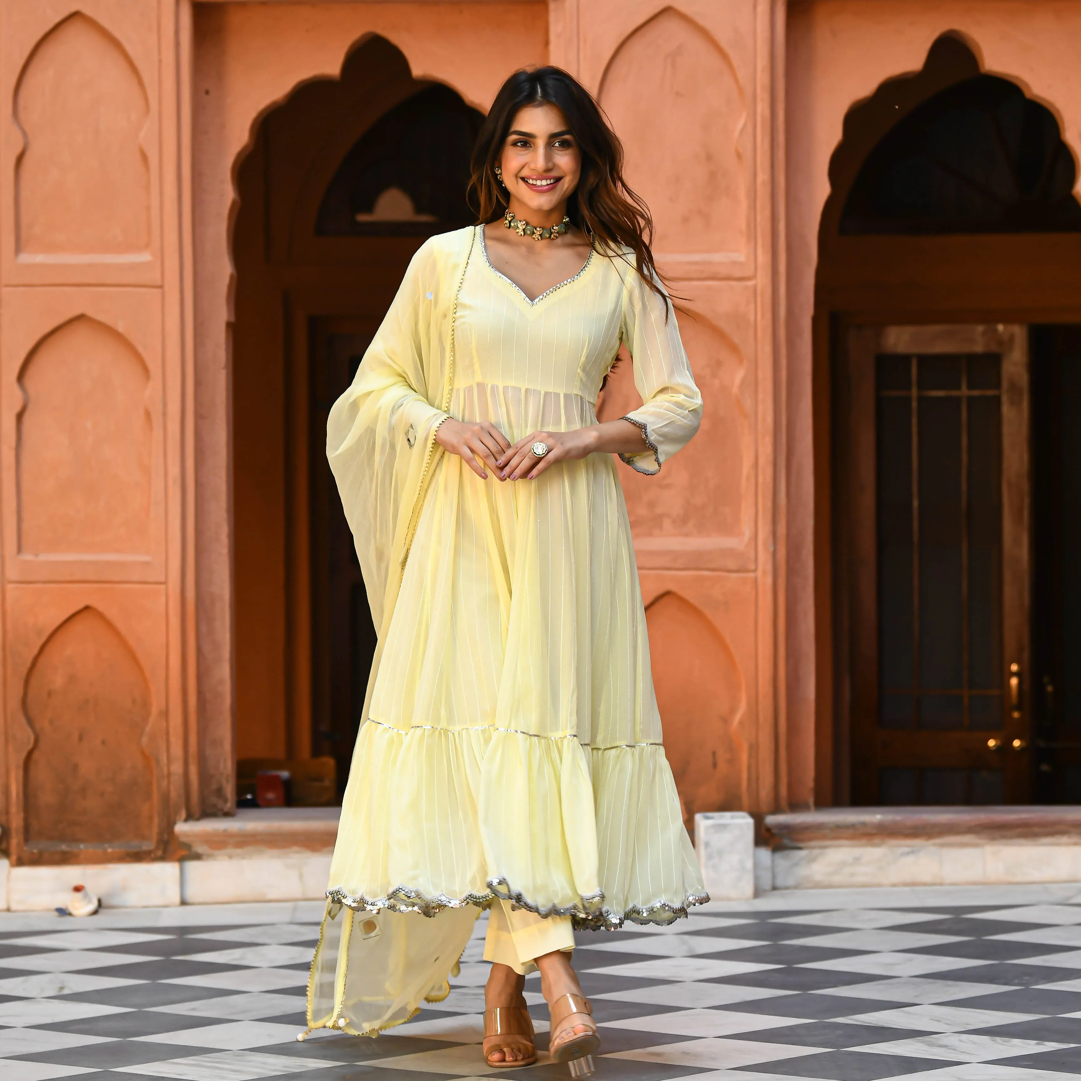 Light Yellow Sequin Salwar Suit