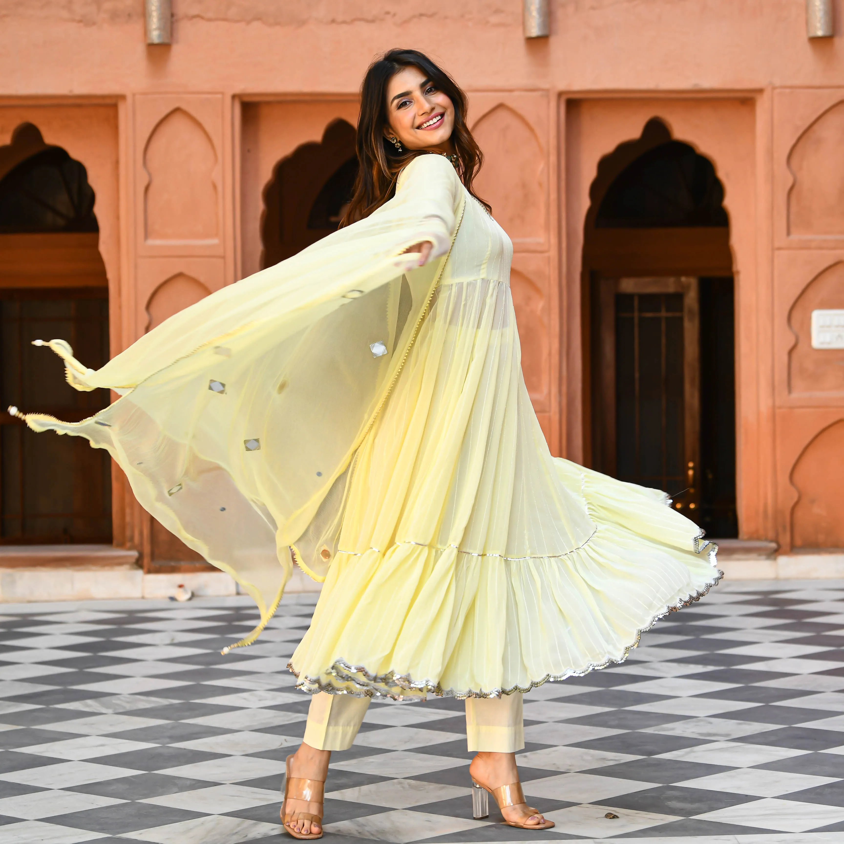 Light Yellow Sequin Salwar Suit