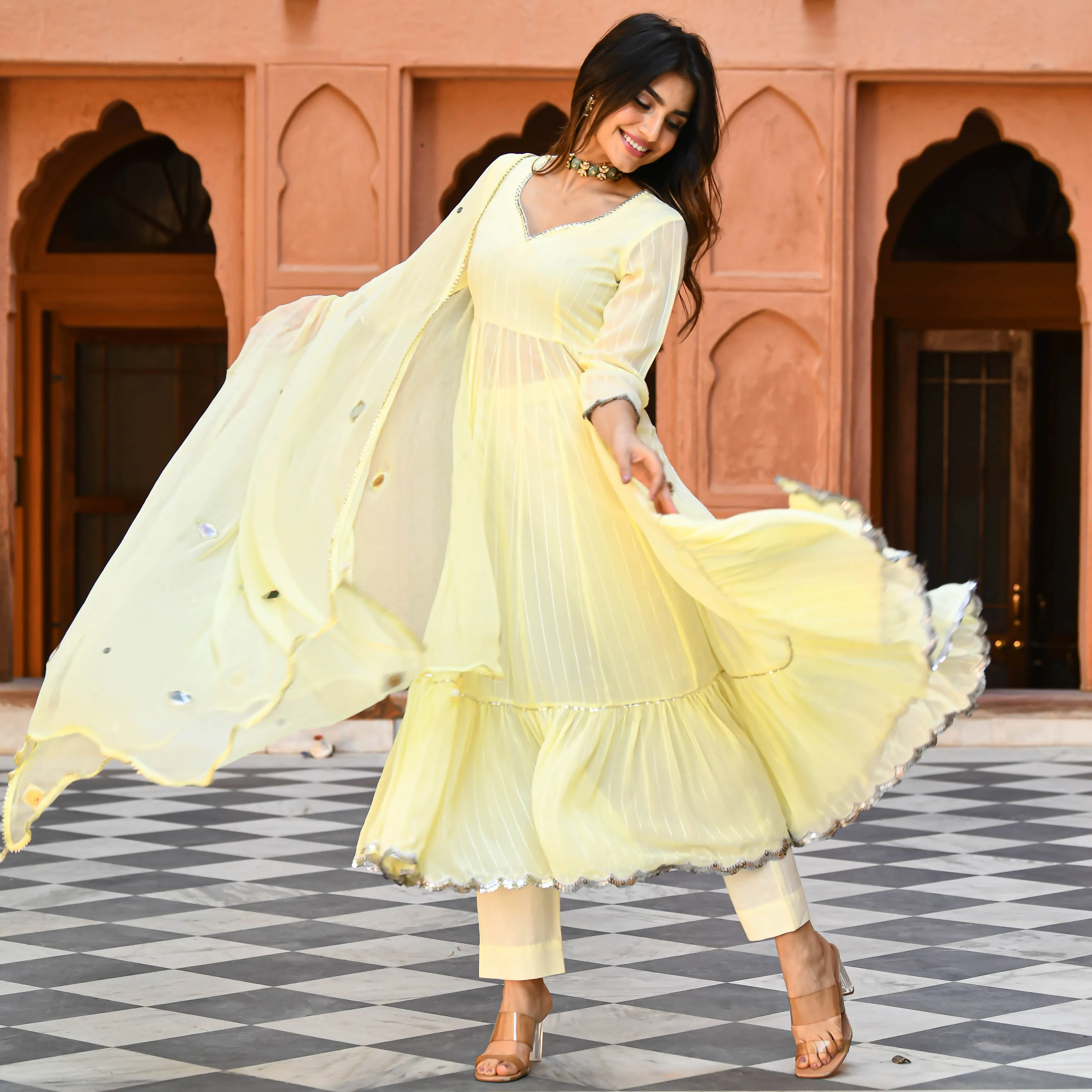 Light Yellow Sequin Salwar Suit