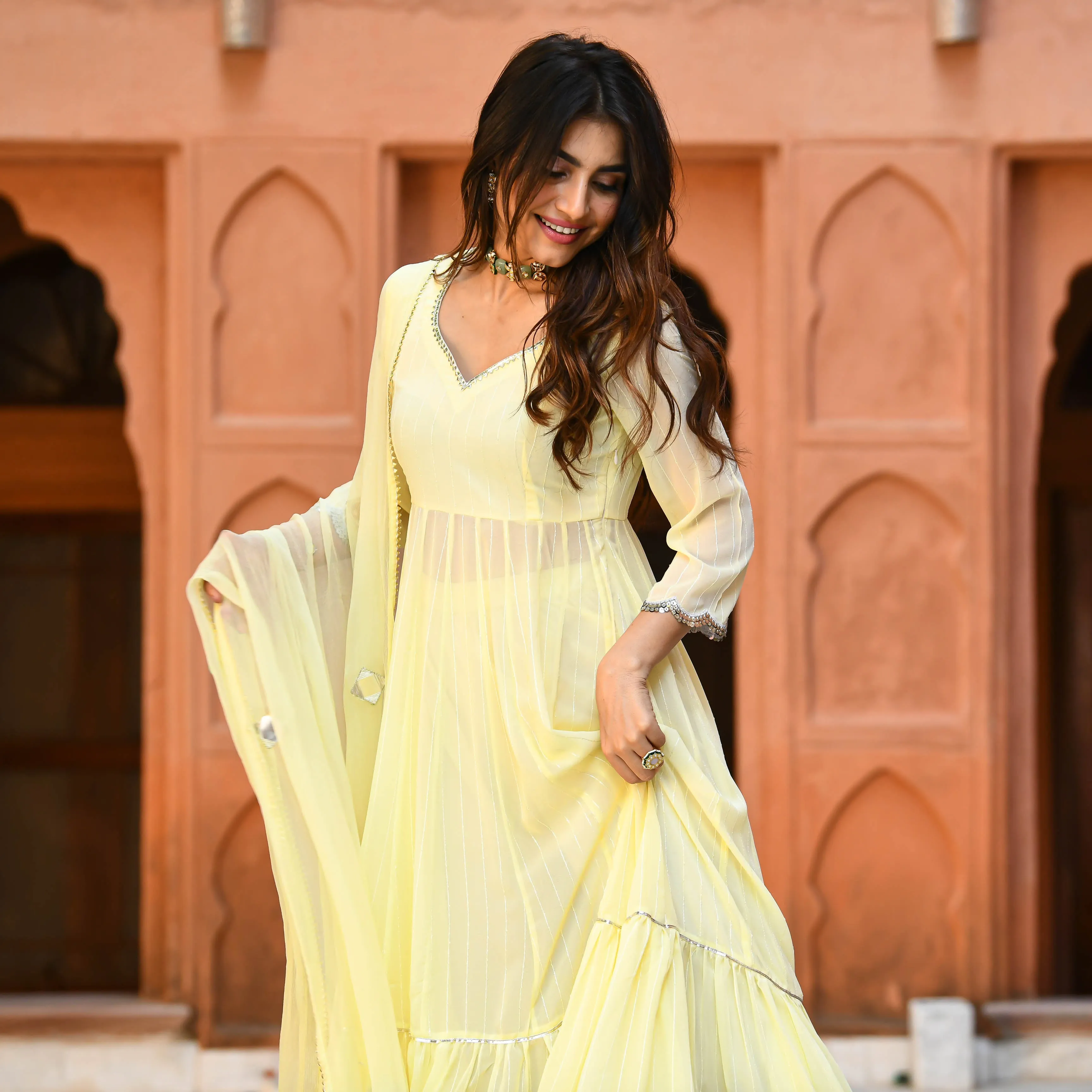 Light Yellow Sequin Salwar Suit