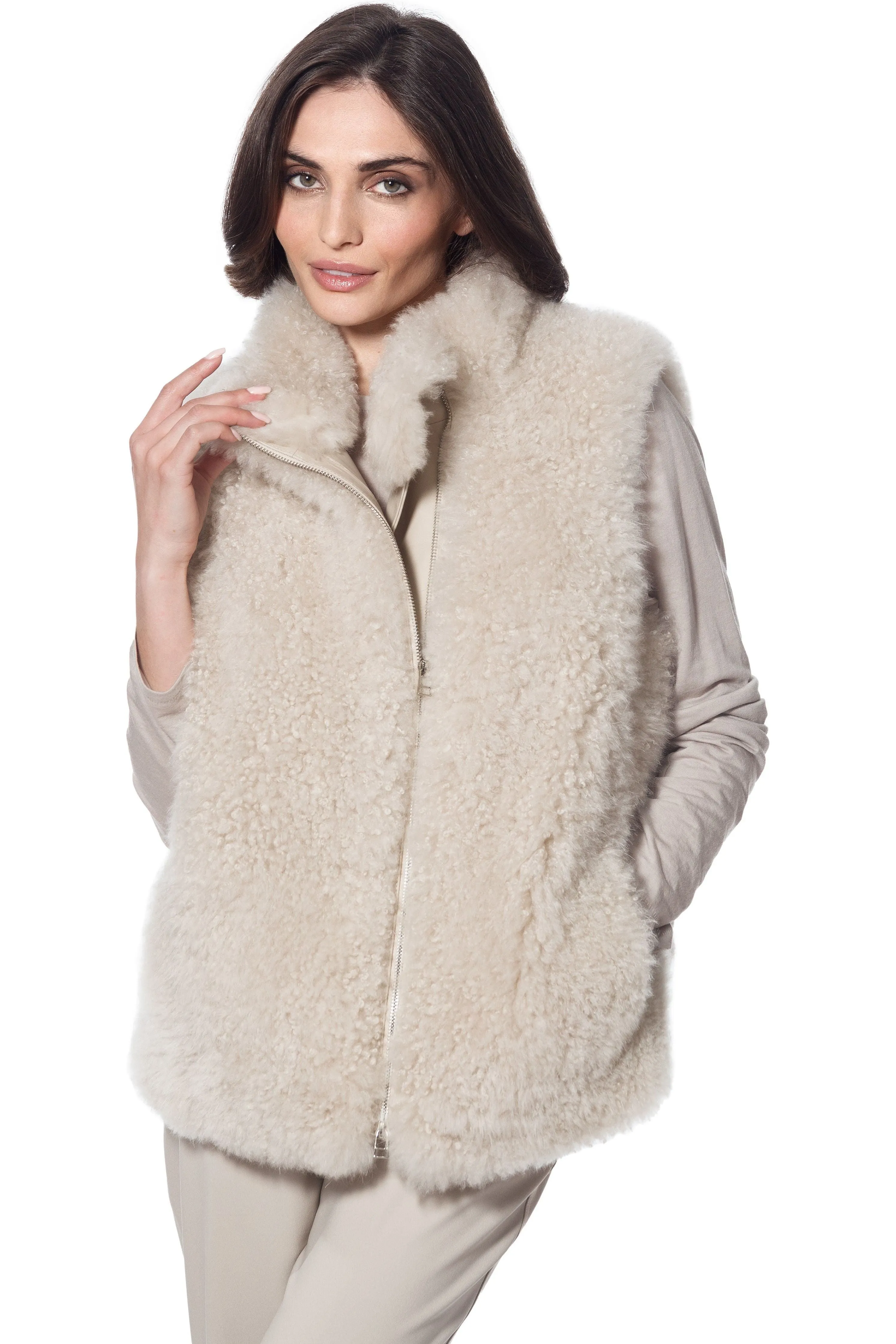 Linda Richards Genuine Cashmere Lamb Vest WB-340 | Ivory