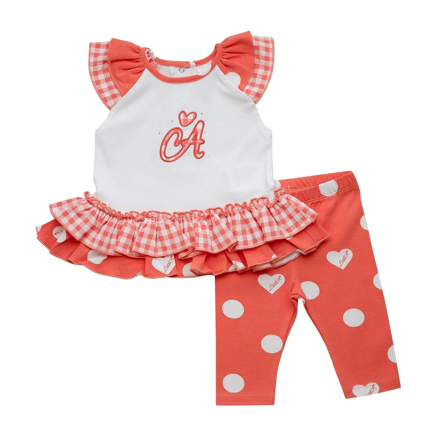 LITTLE A - Hannah Pretty Polka Check Legging Set - Coral