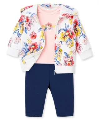 Little Me Floral 3pc Hoodie Set