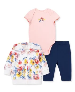 Little Me Floral 3pc Hoodie Set