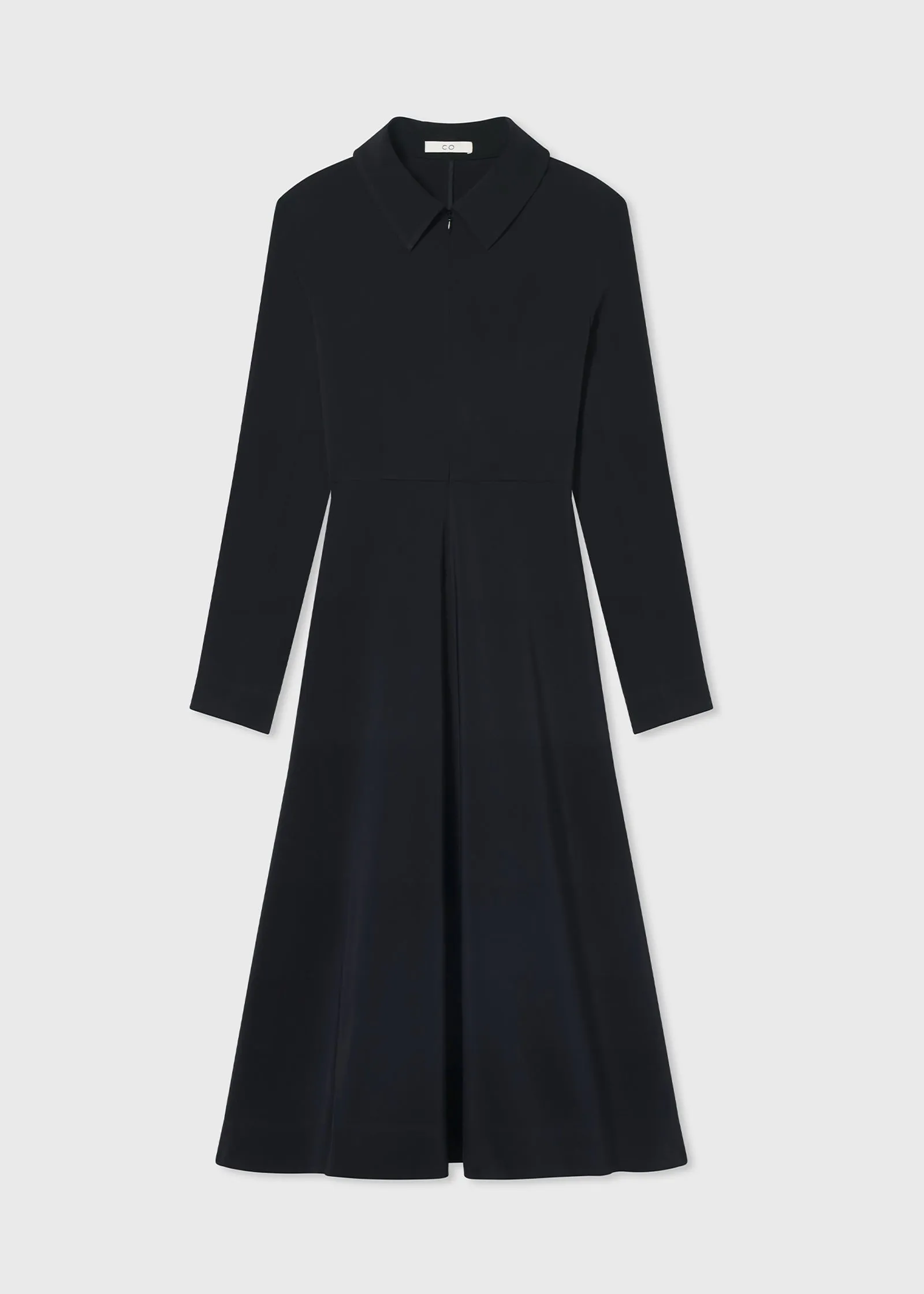 Long Sleeve Shirt Dress in Crepe  - Black