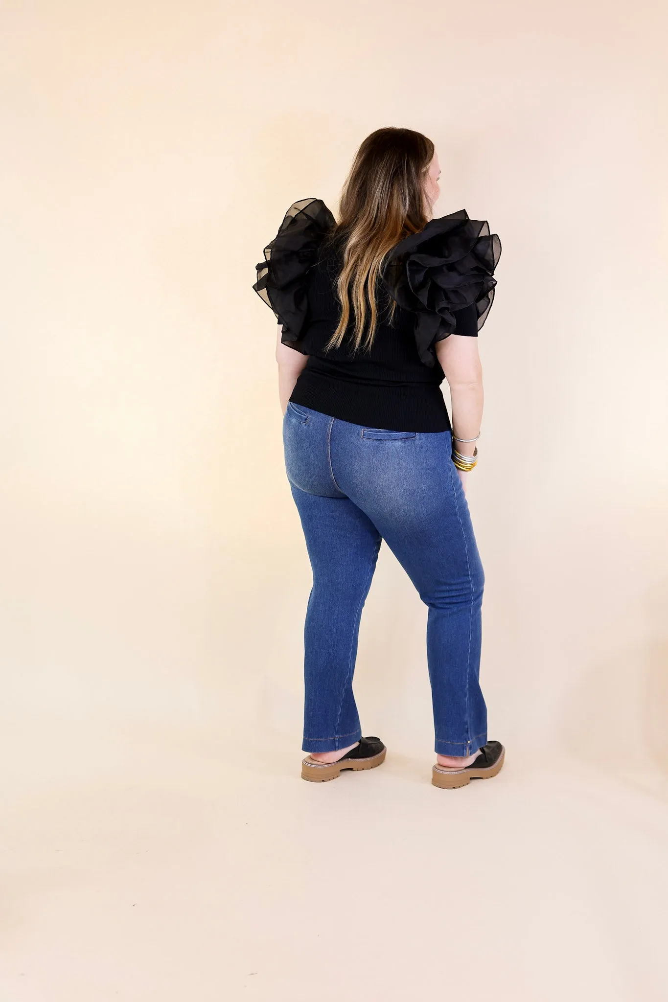 Lyssé | Elle Ankle Flare Denim Trousers in Mid Wash