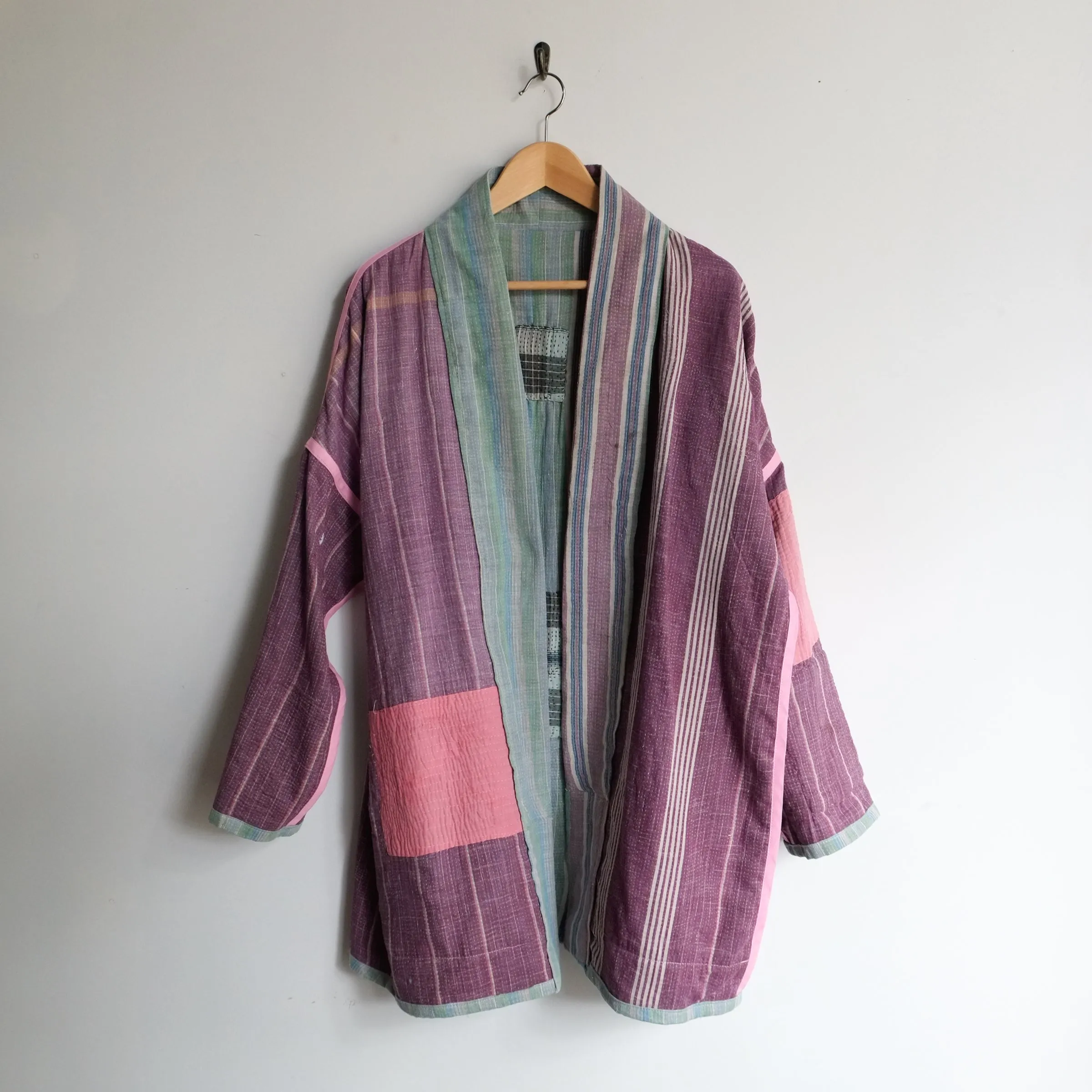 M Light Blue and Green Vertical Stripes Anoushka Jacket LL152