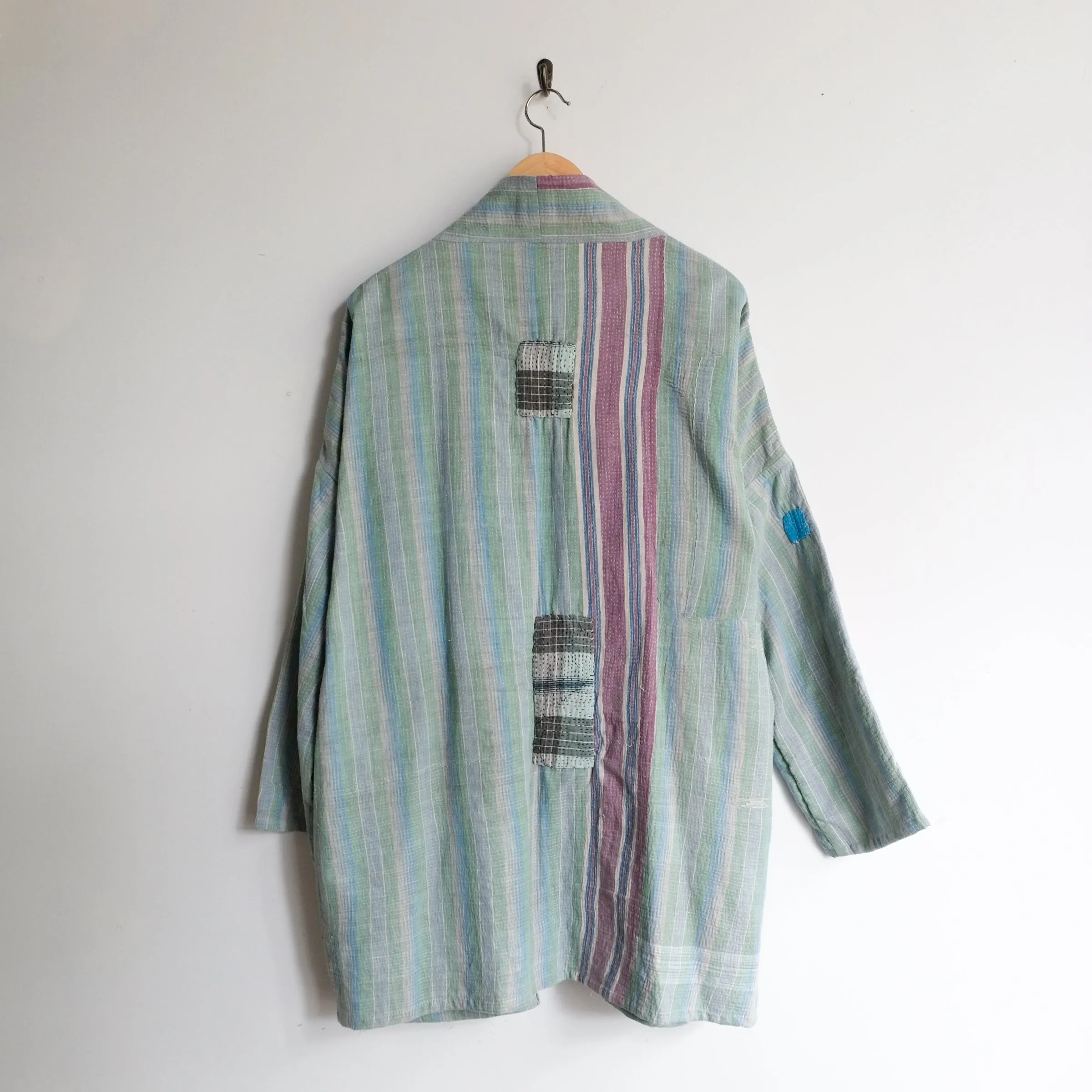 M Light Blue and Green Vertical Stripes Anoushka Jacket LL152