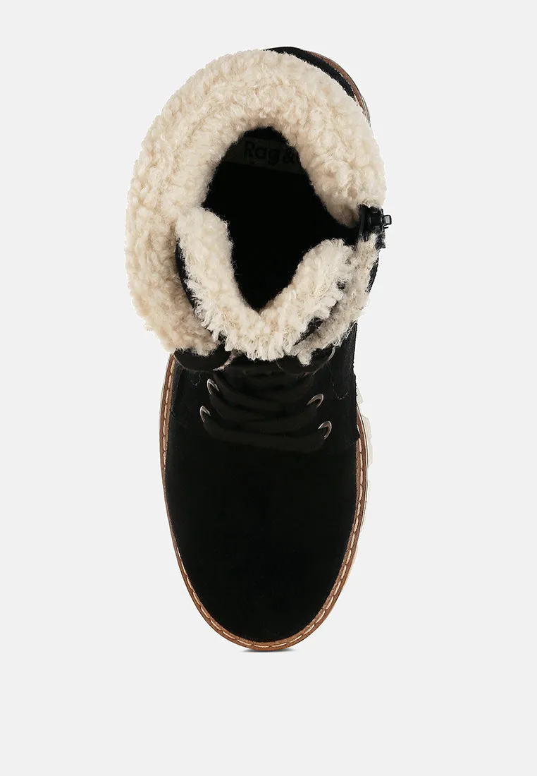 Madoka Fur Collar Chunky Ankle Boots