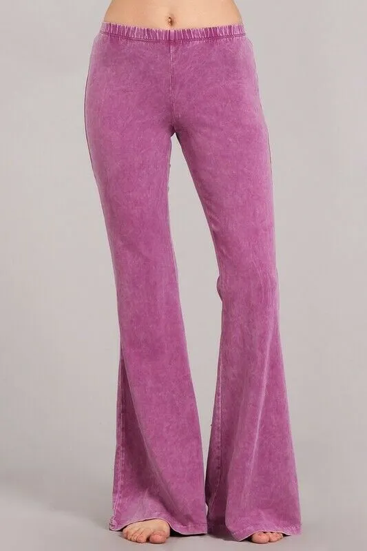 Magenta Haze Boho Mineral Wash Flared Bell Bottom Stretch Pull On Pants Womens