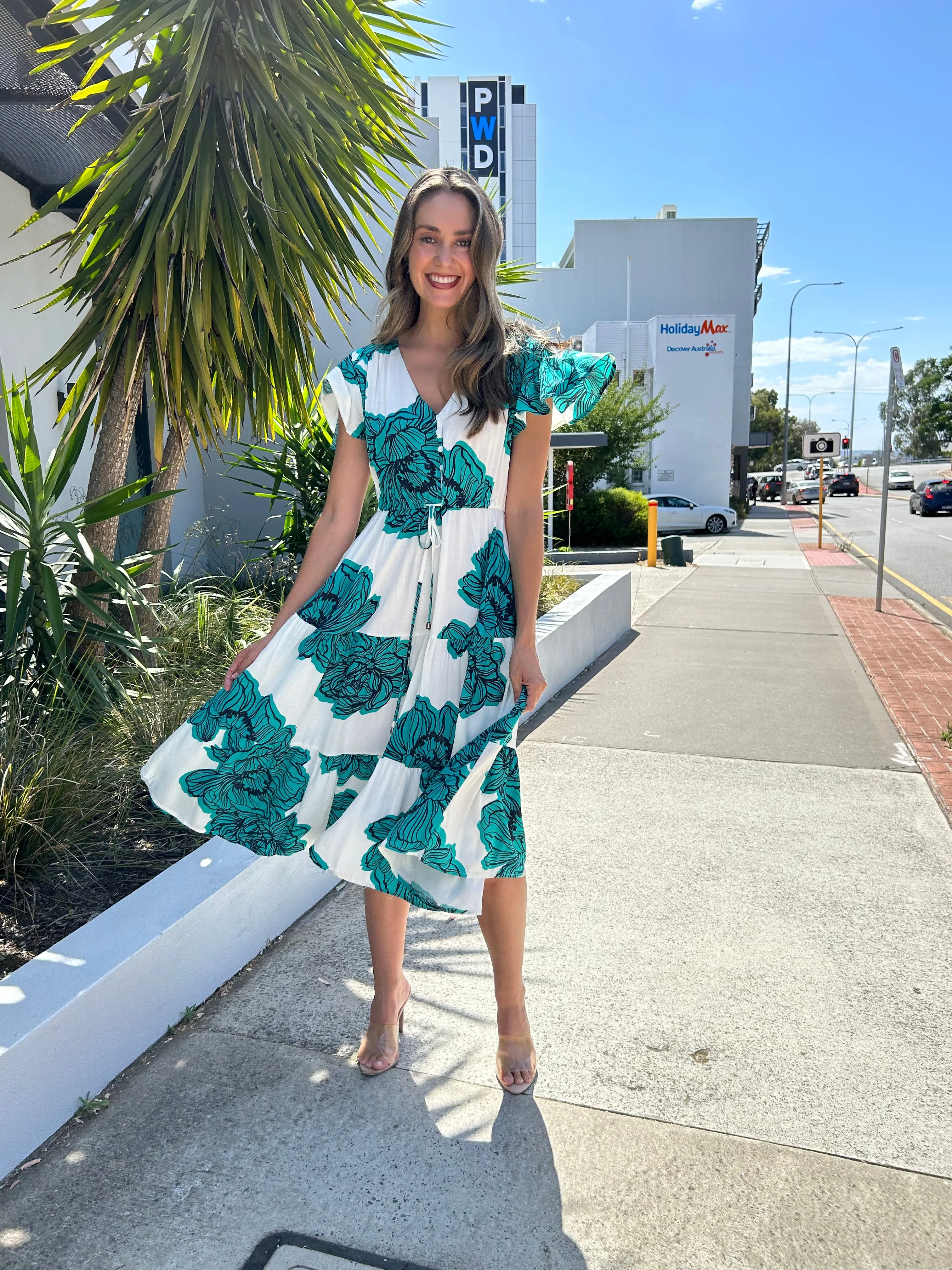 MAGNOLIA Midi Dress - Teal Floral