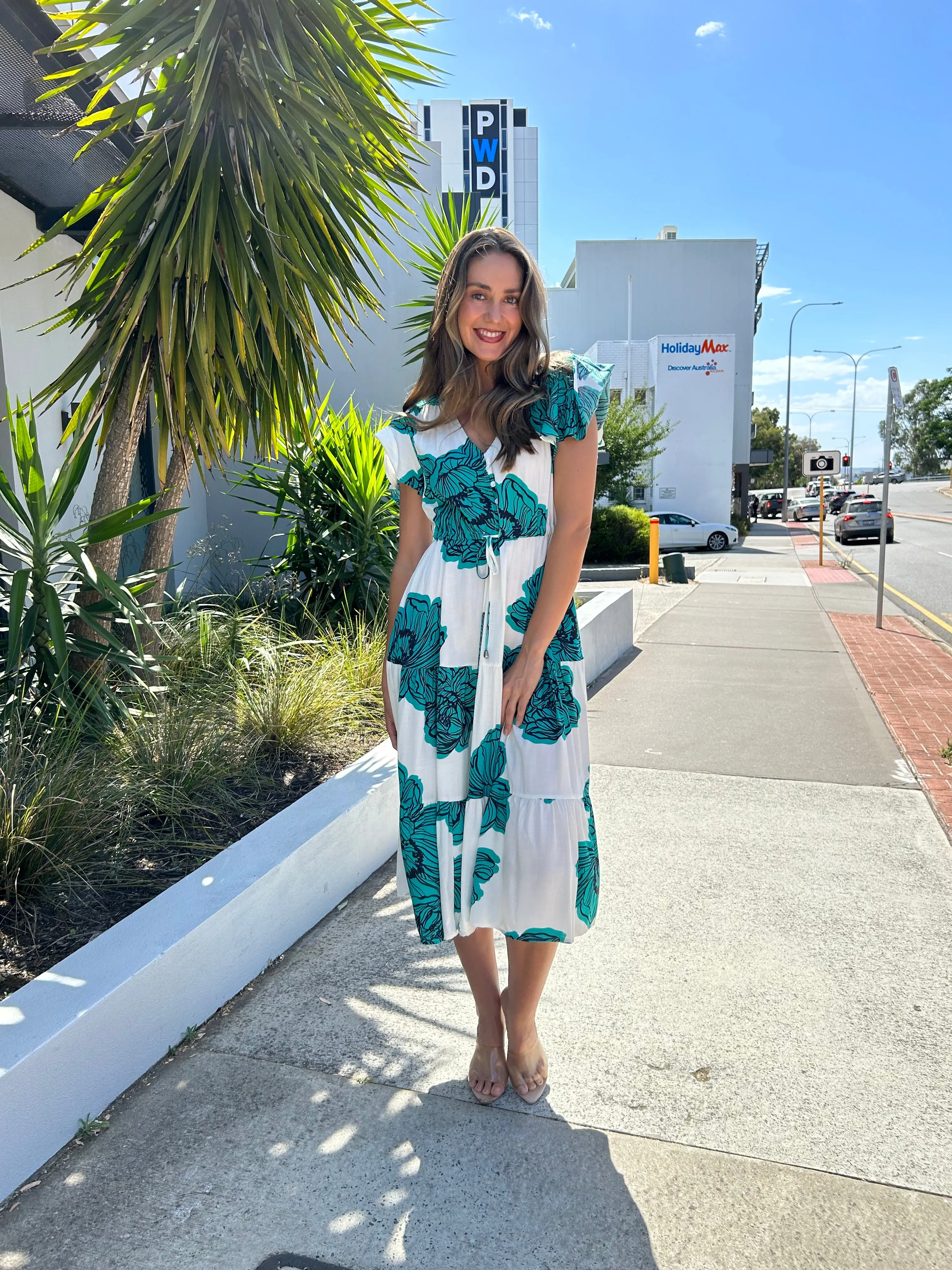 MAGNOLIA Midi Dress - Teal Floral