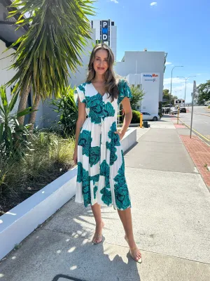 MAGNOLIA Midi Dress - Teal Floral