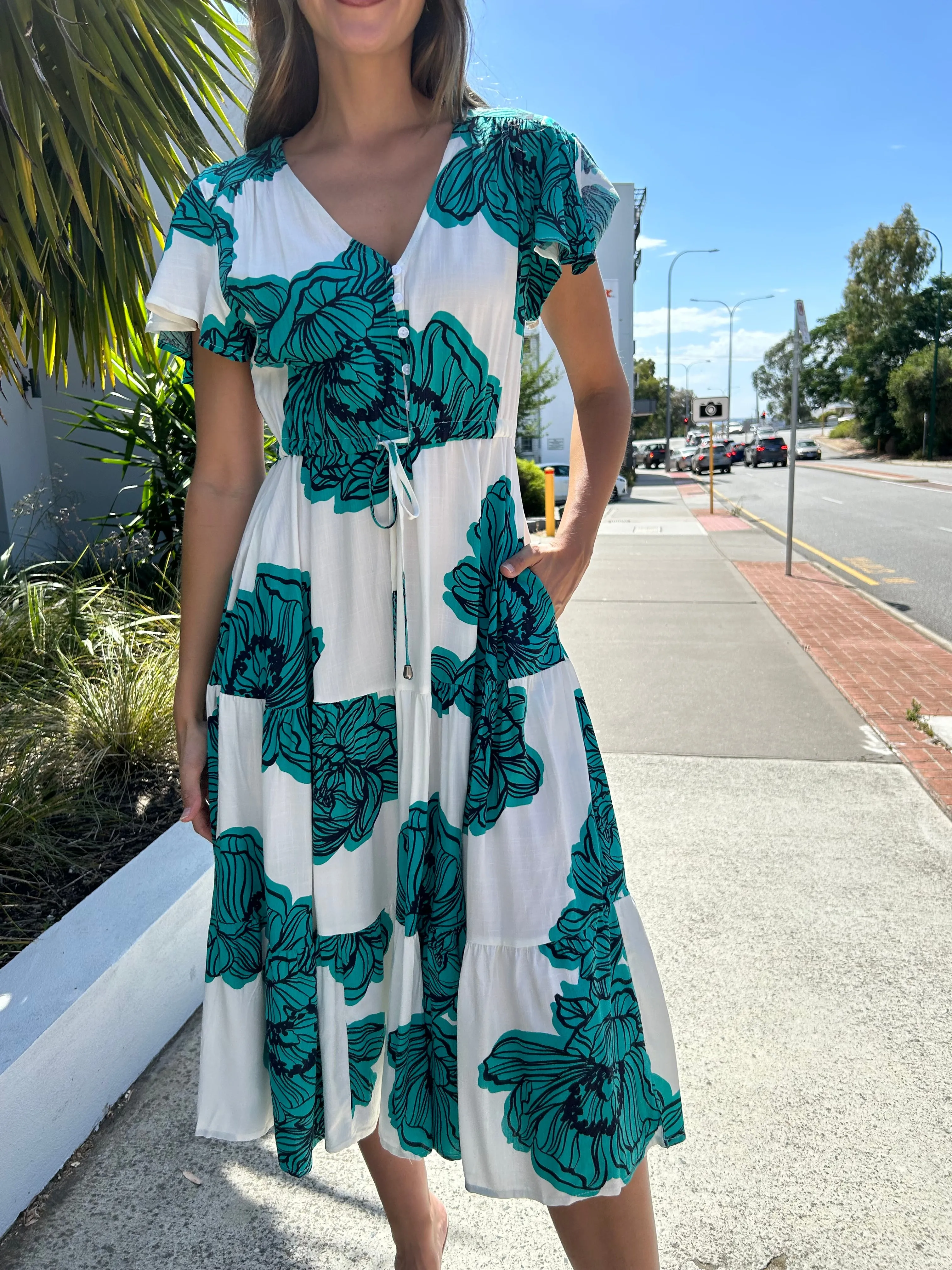 MAGNOLIA Midi Dress - Teal Floral