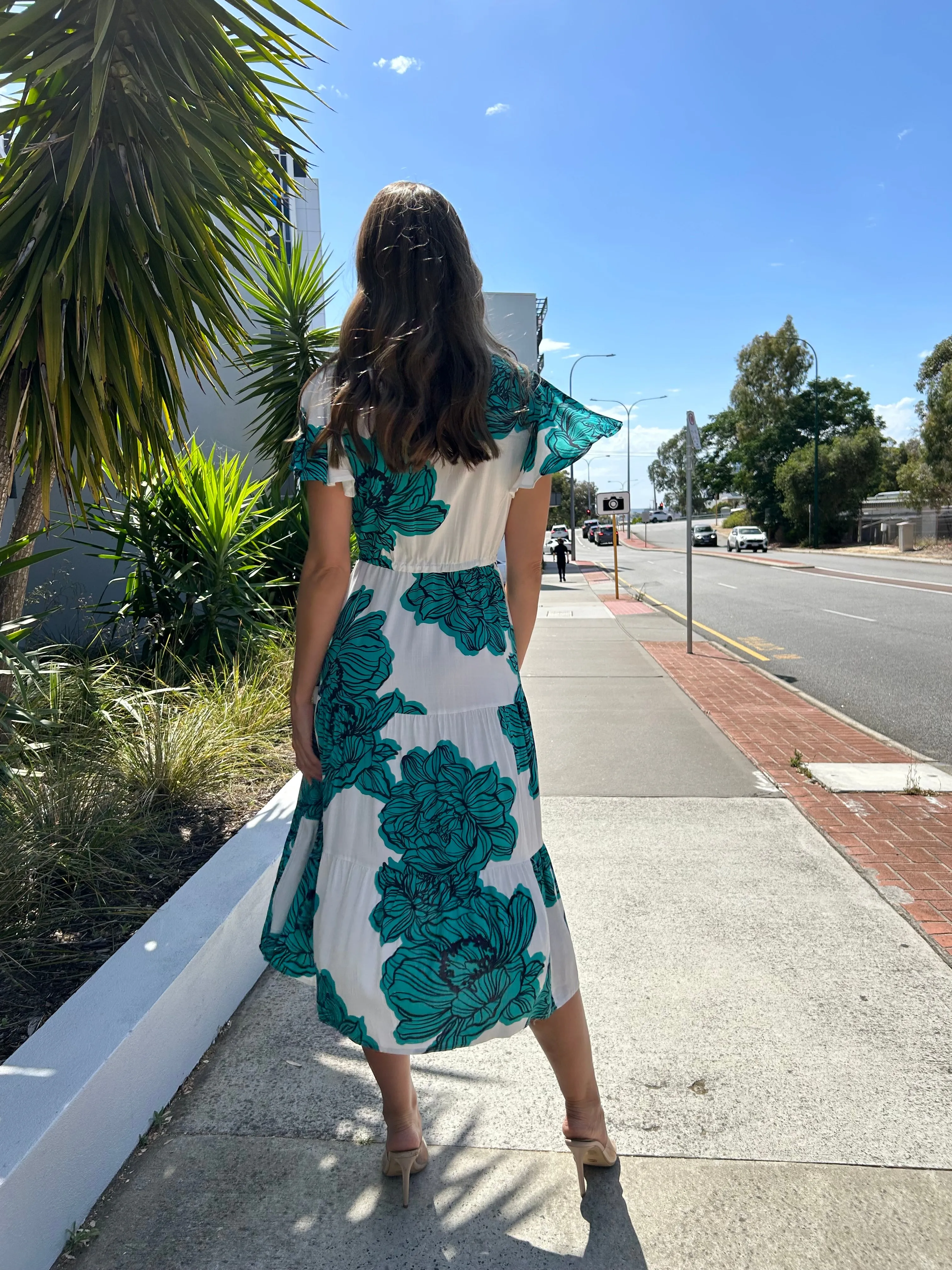 MAGNOLIA Midi Dress - Teal Floral