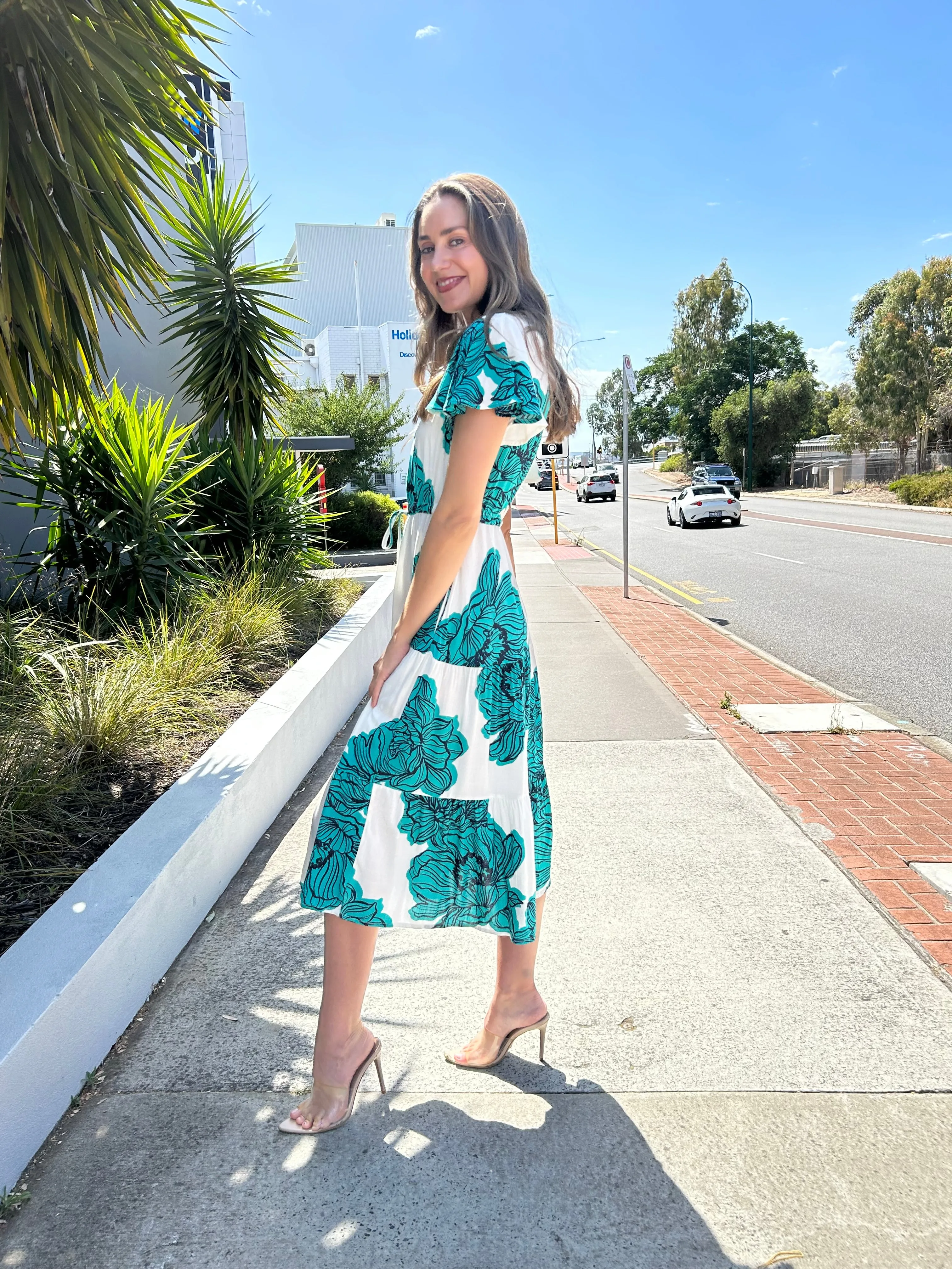 MAGNOLIA Midi Dress - Teal Floral