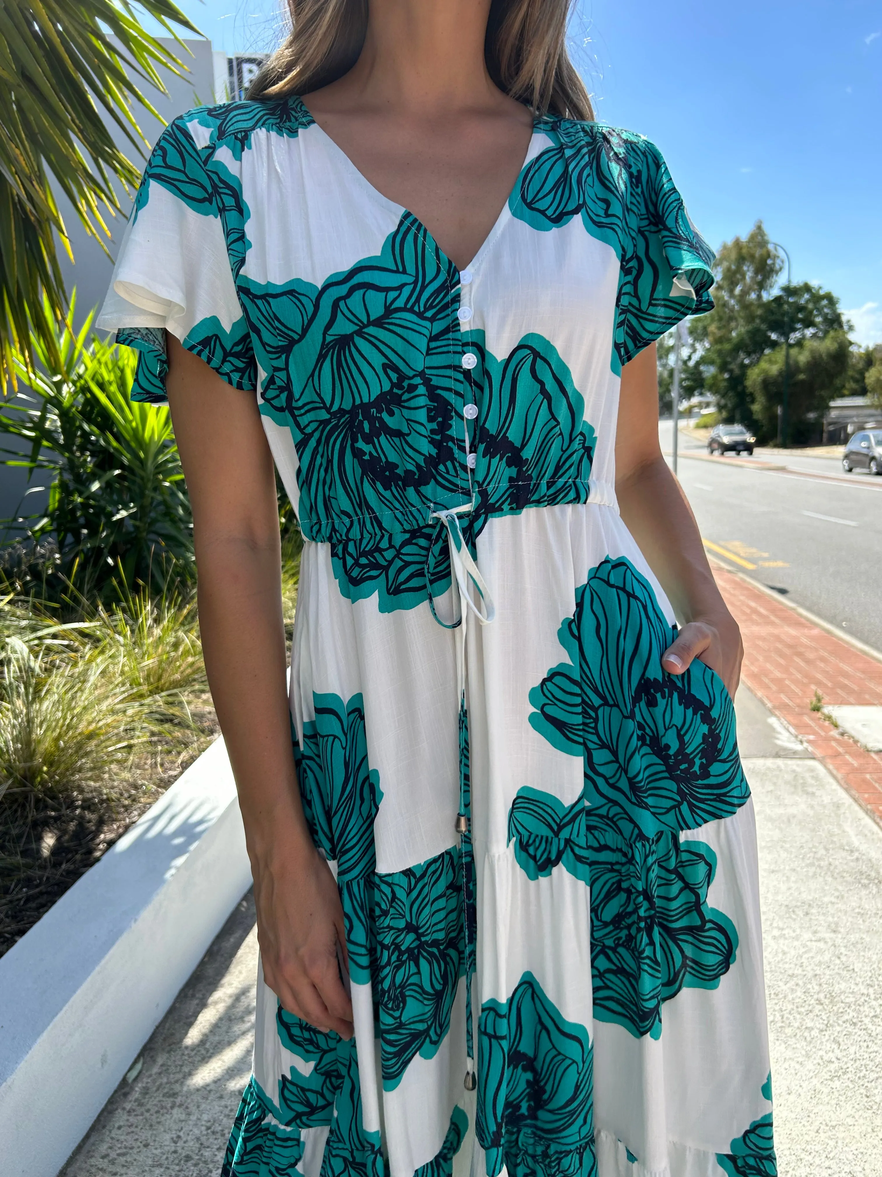 MAGNOLIA Midi Dress - Teal Floral