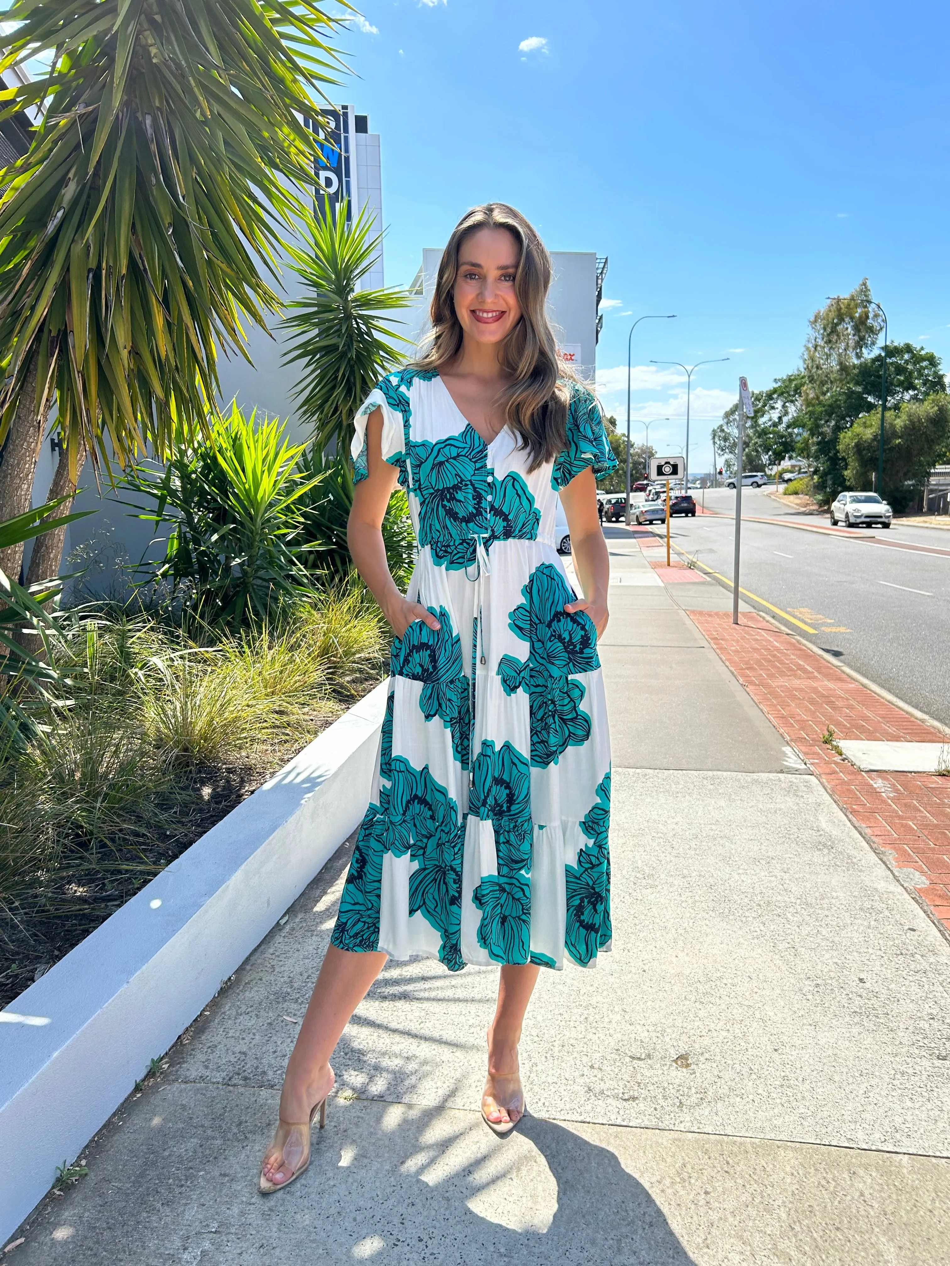 MAGNOLIA Midi Dress - Teal Floral