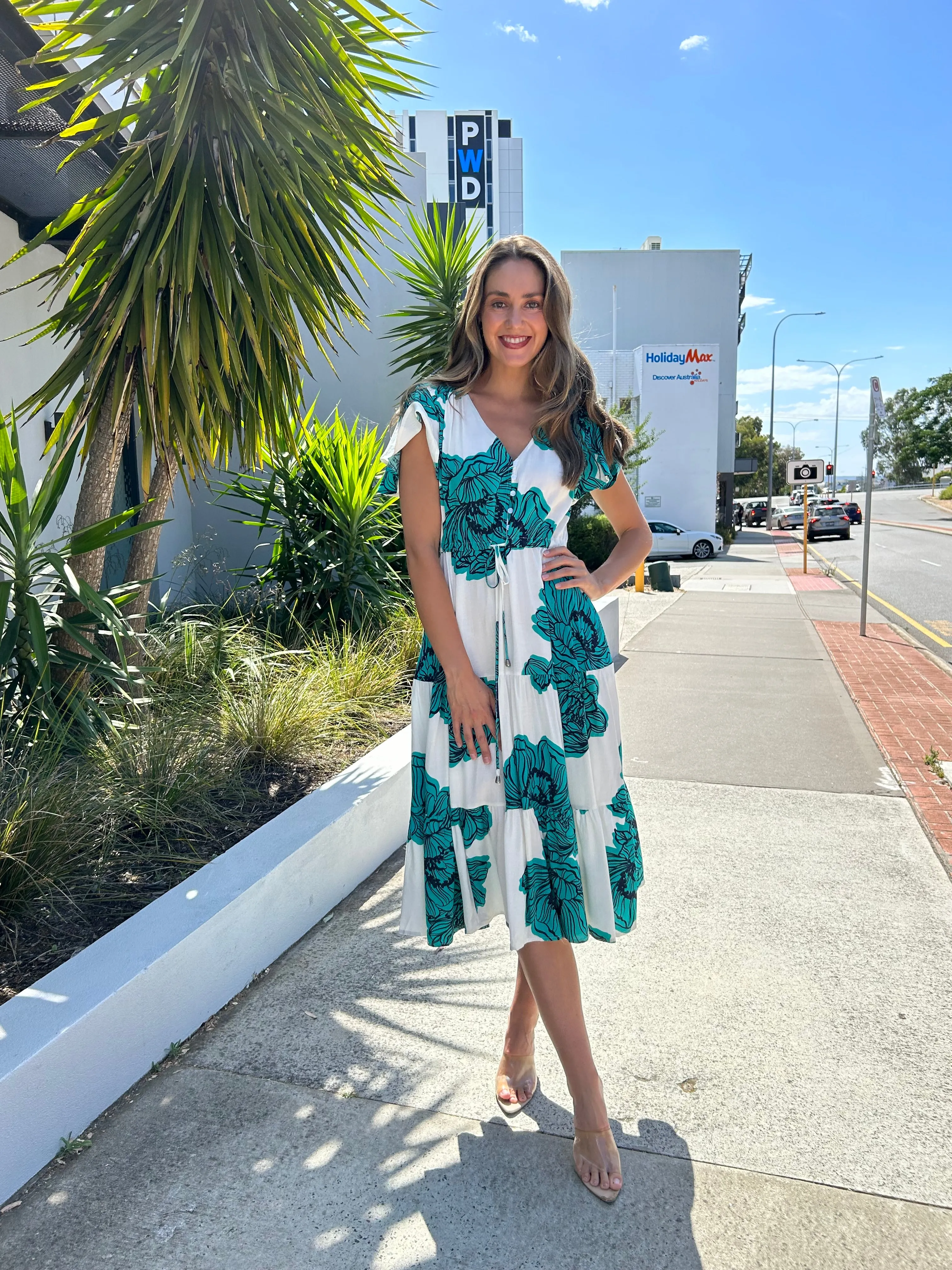 MAGNOLIA Midi Dress - Teal Floral