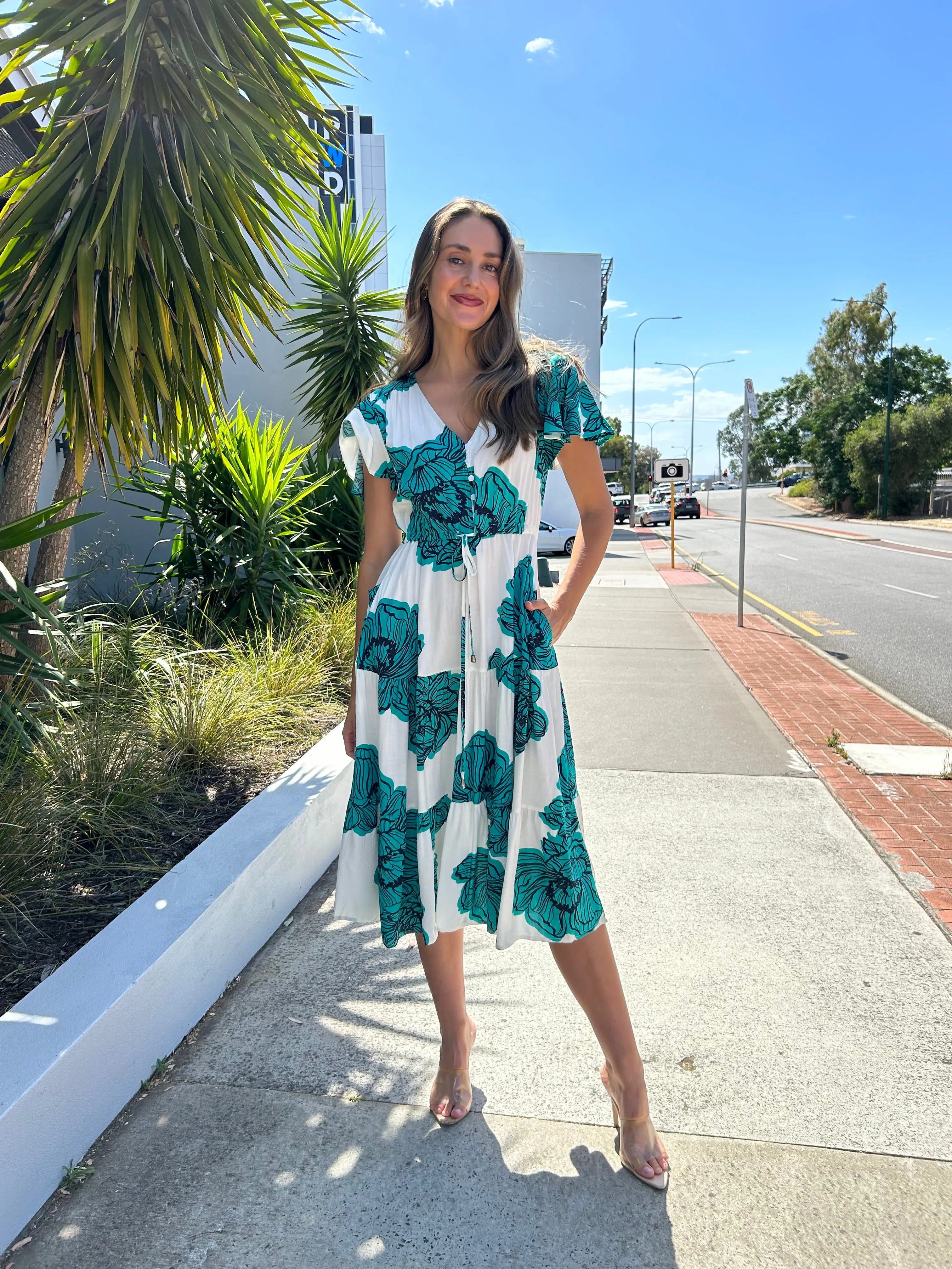 MAGNOLIA Midi Dress - Teal Floral