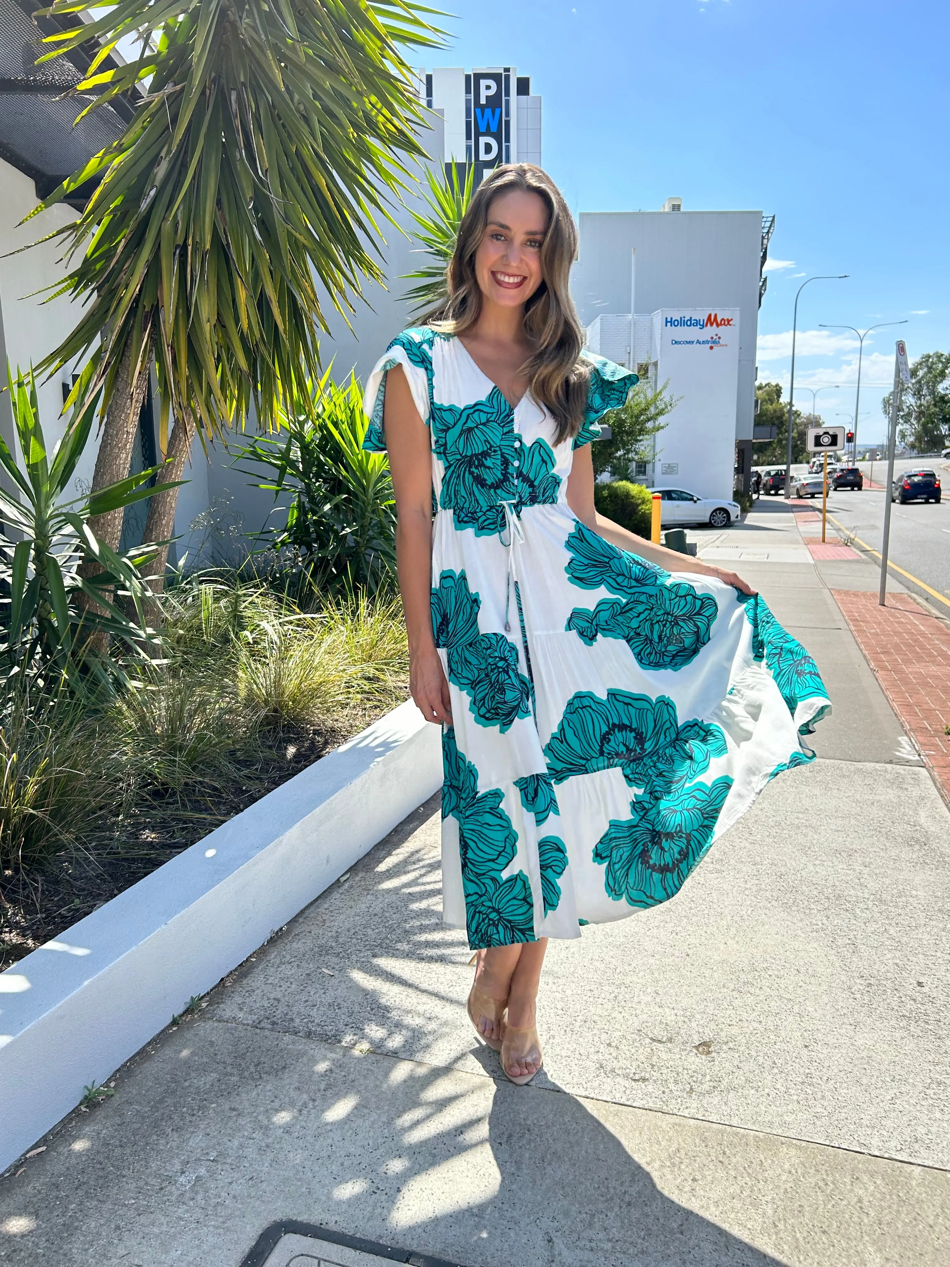 MAGNOLIA Midi Dress - Teal Floral