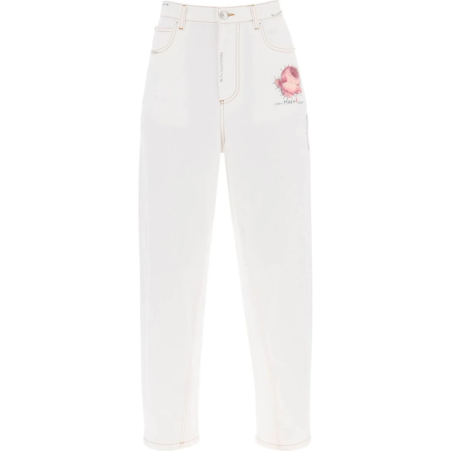 Marni "jeans with embroidered logo and flower patch