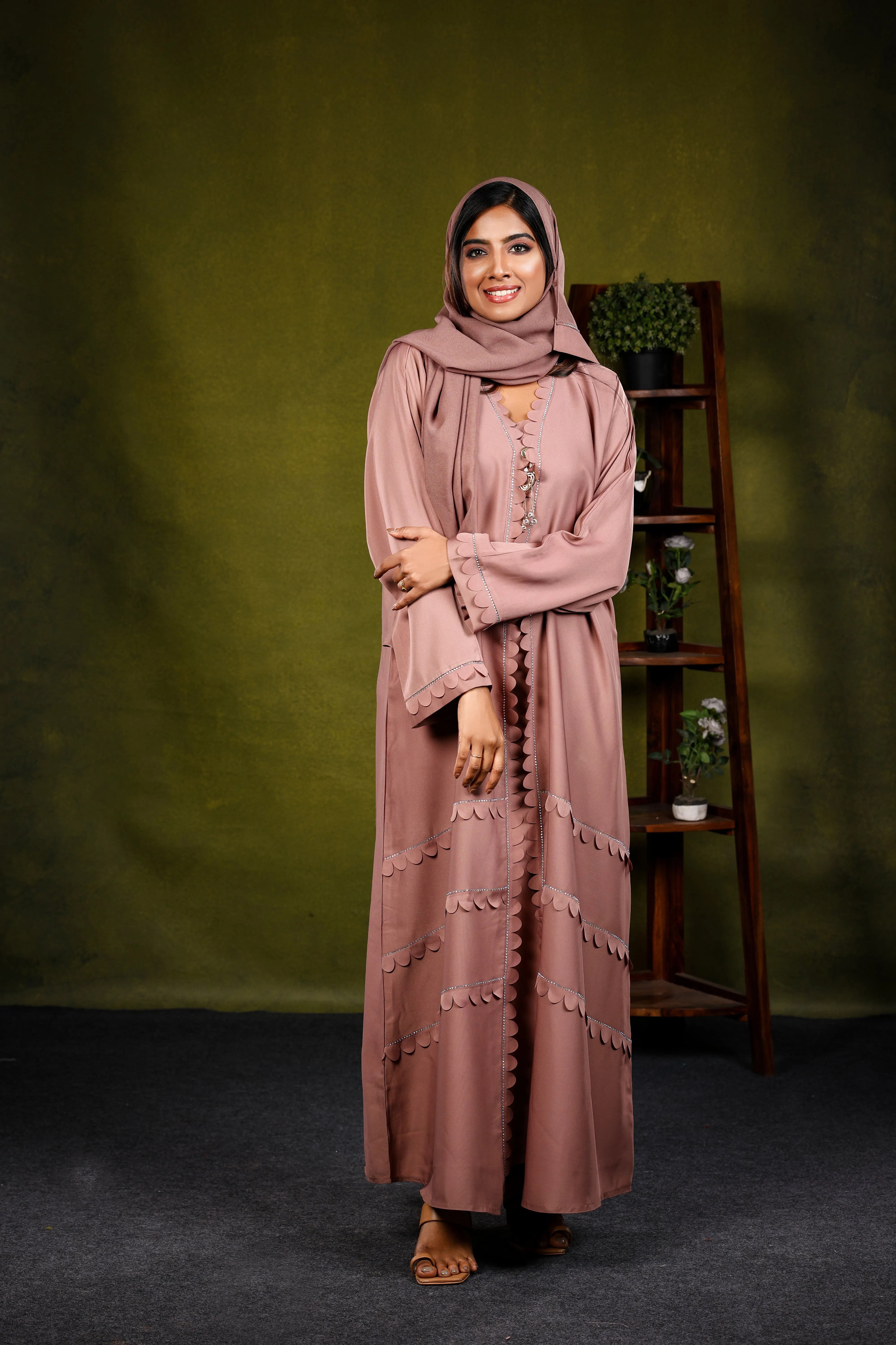 Marwa Blush Pink Layered Dubai Abaya | Dress Robe