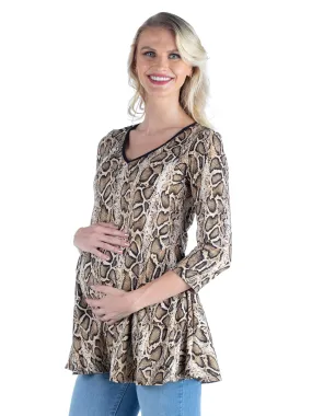 Maternity Snake Print Three Quarter Sleeve Tunic Top