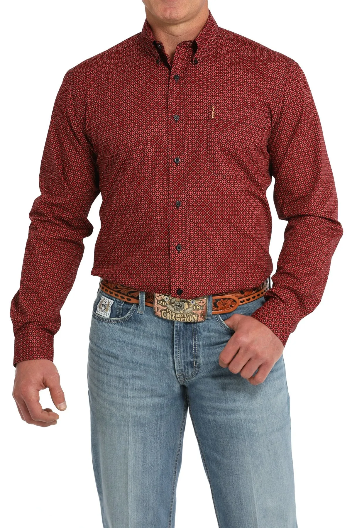 Men's Cinch Modern Fit Geometric Print Button-Down Western Shirt - MTW1347118