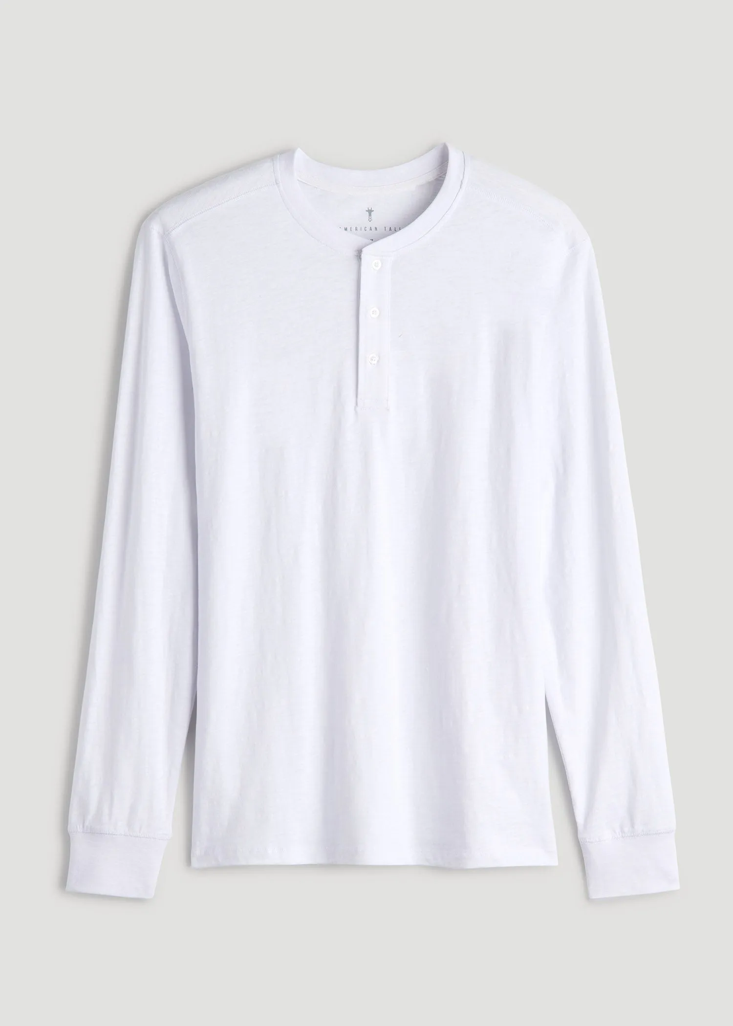 Men's Tall Three Button Long Sleeve Slub Henley in White