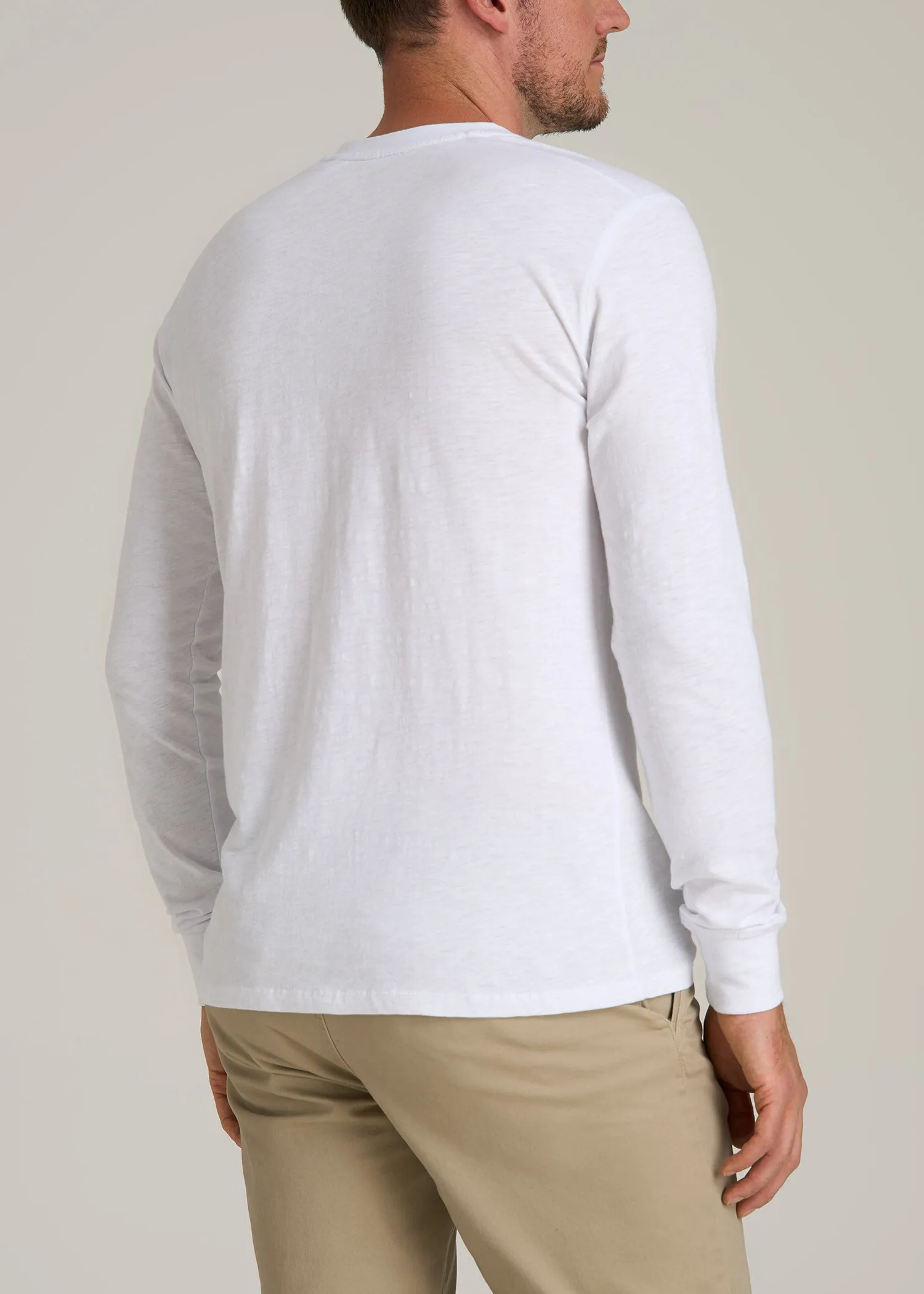 Men's Tall Three Button Long Sleeve Slub Henley in White