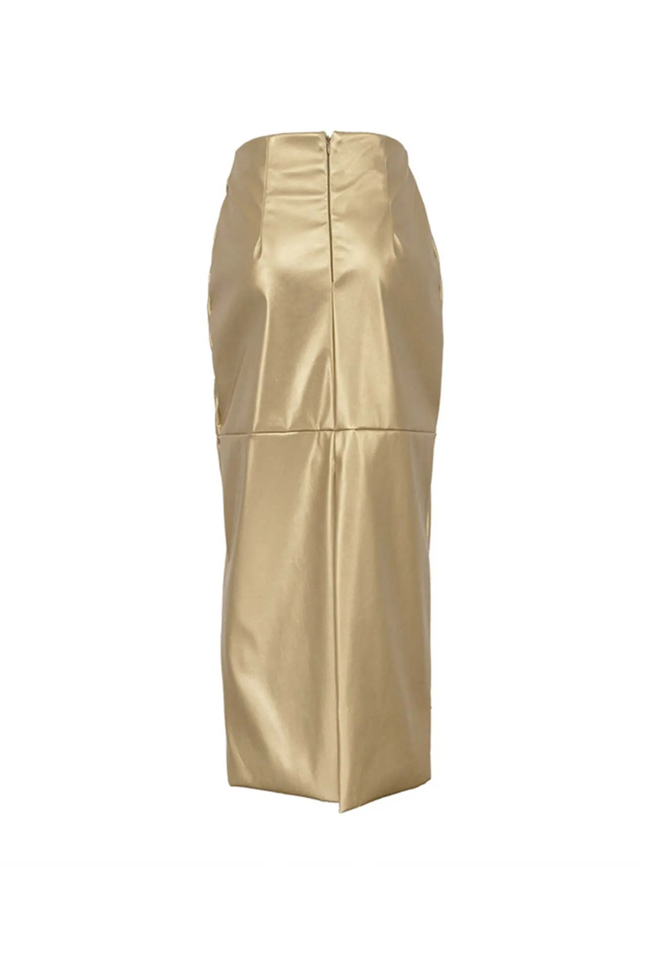 Metallic Color Pu Pack Hip Midi Skirt