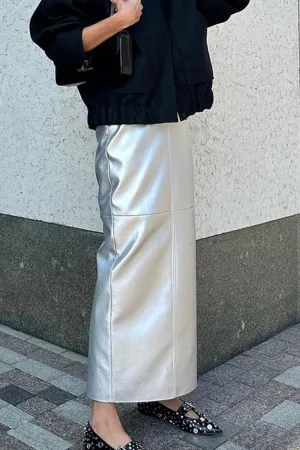 Metallic Color Pu Pack Hip Midi Skirt