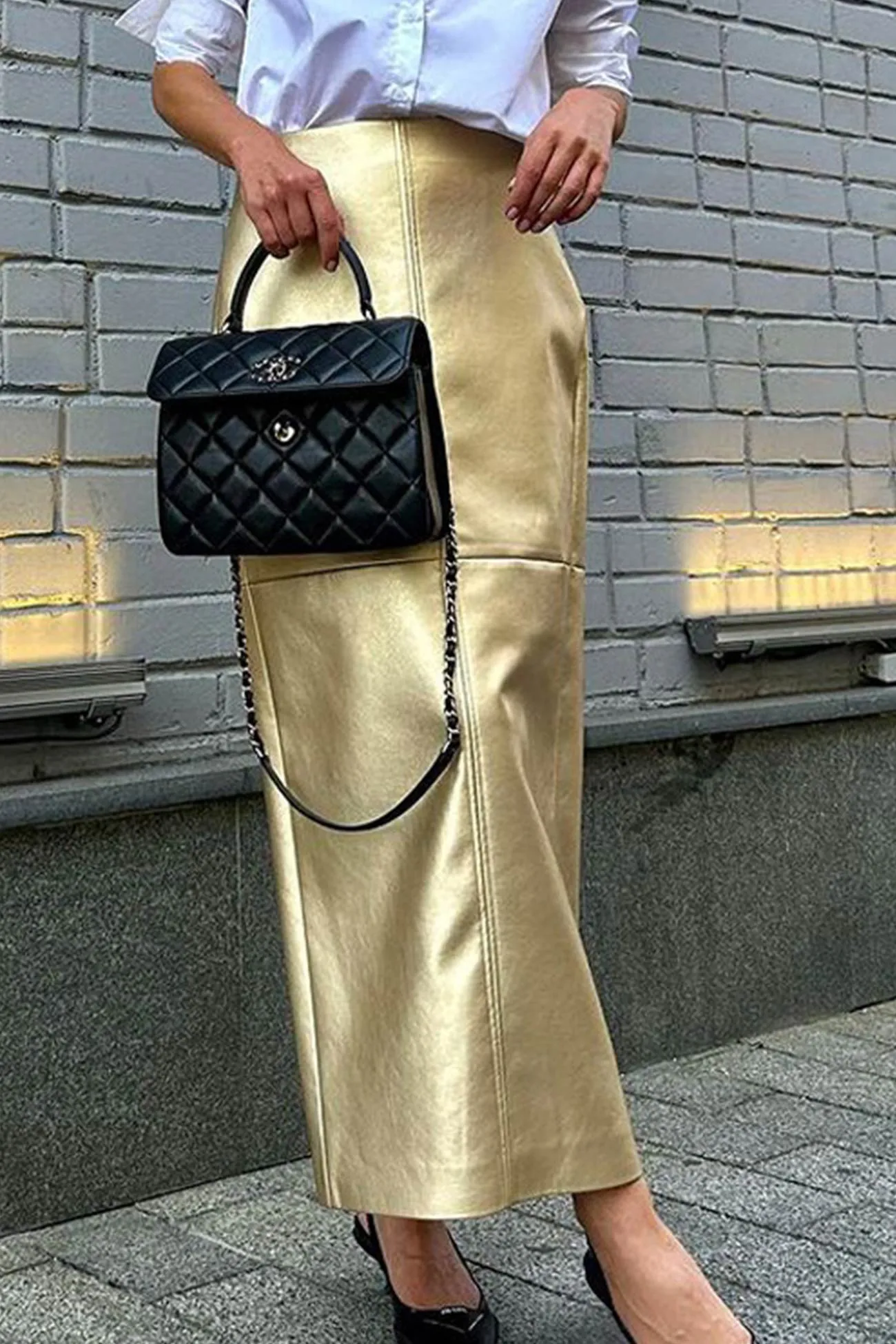 Metallic Color Pu Pack Hip Midi Skirt