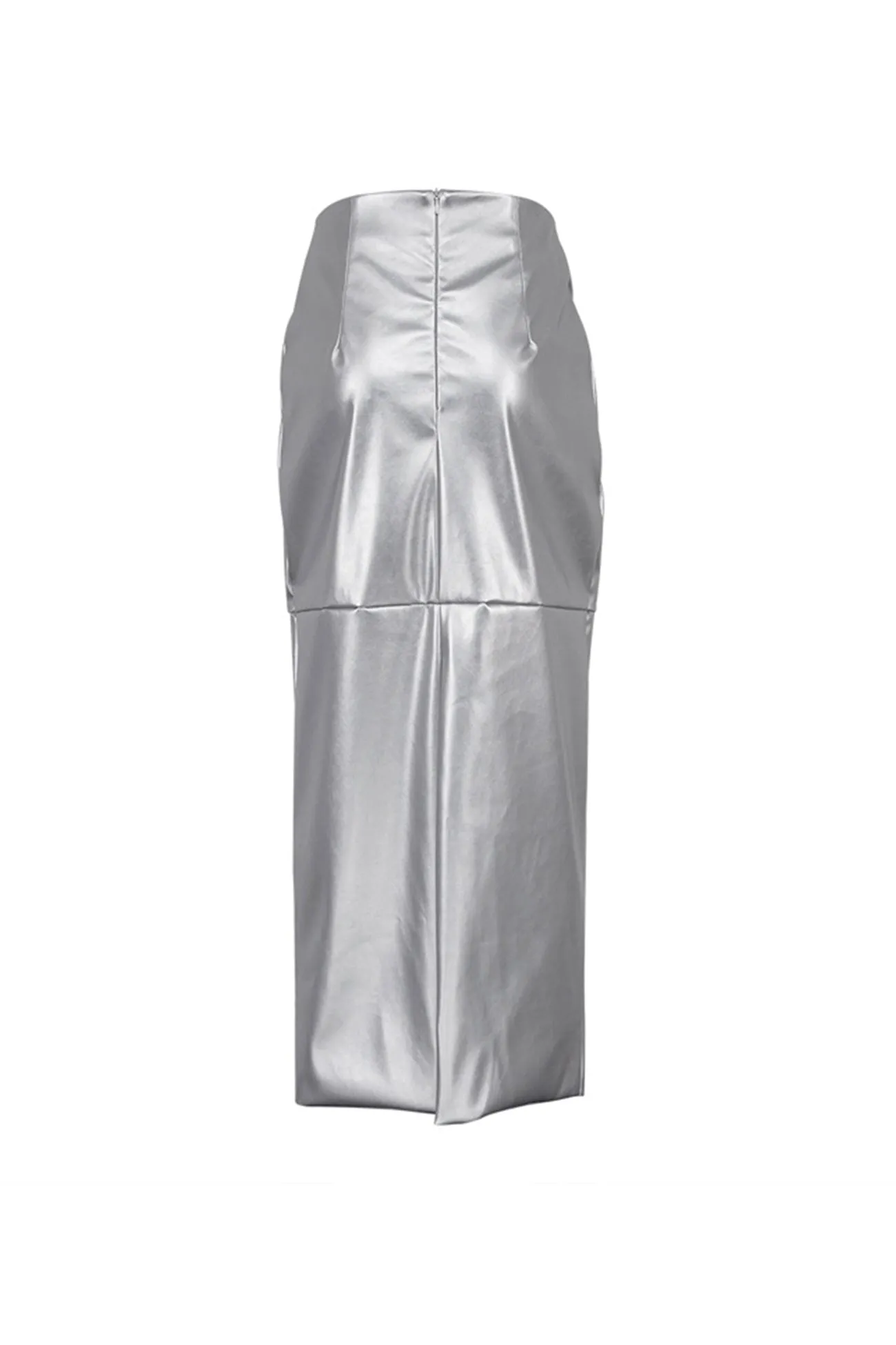 Metallic Color Pu Pack Hip Midi Skirt