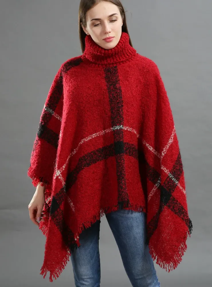 MIDDLE LENGTH HIGH-NECKED KNITWEAR CAPE SHAWL BLOUSE