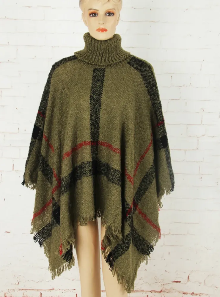 MIDDLE LENGTH HIGH-NECKED KNITWEAR CAPE SHAWL BLOUSE