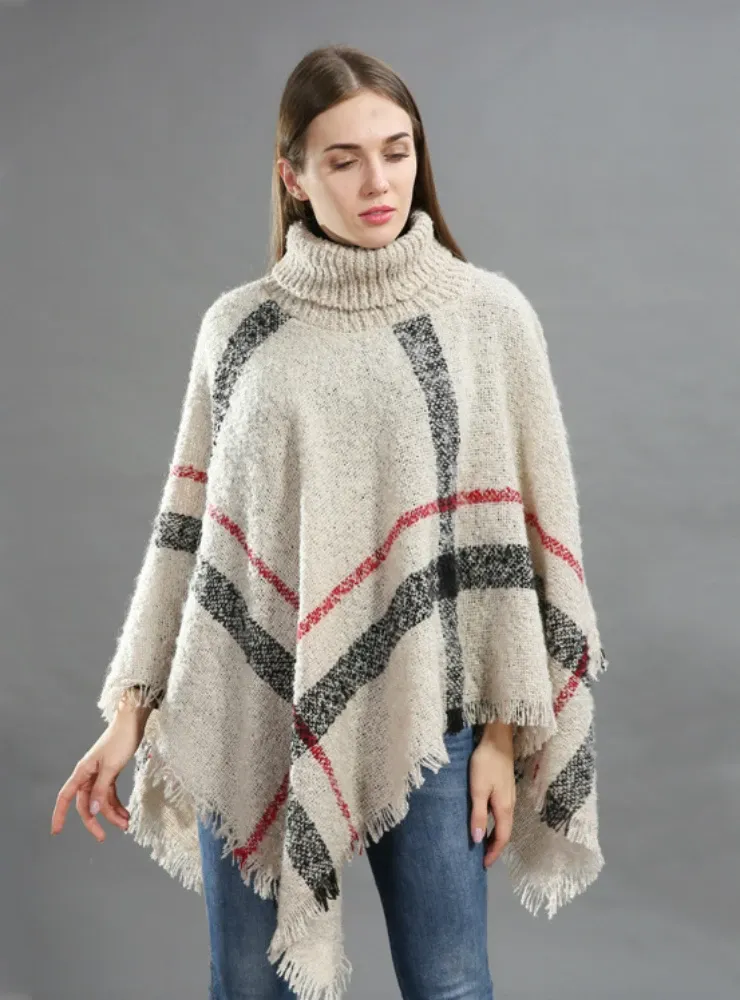 MIDDLE LENGTH HIGH-NECKED KNITWEAR CAPE SHAWL BLOUSE